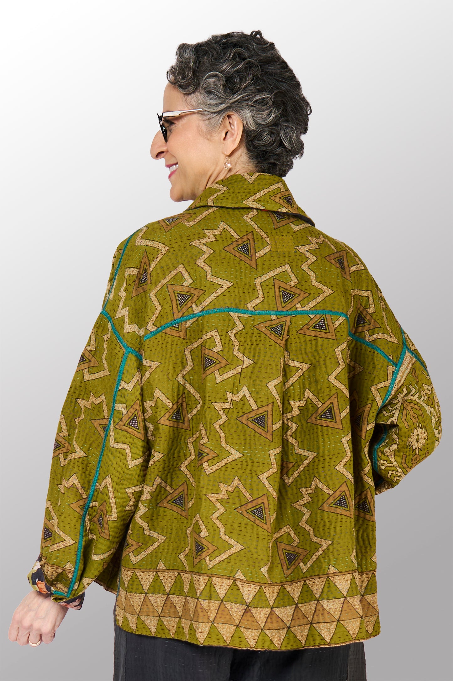 VINTAGE COTTON KANTHA CROPPED SHIRT JACKET - cv4075-0014a -