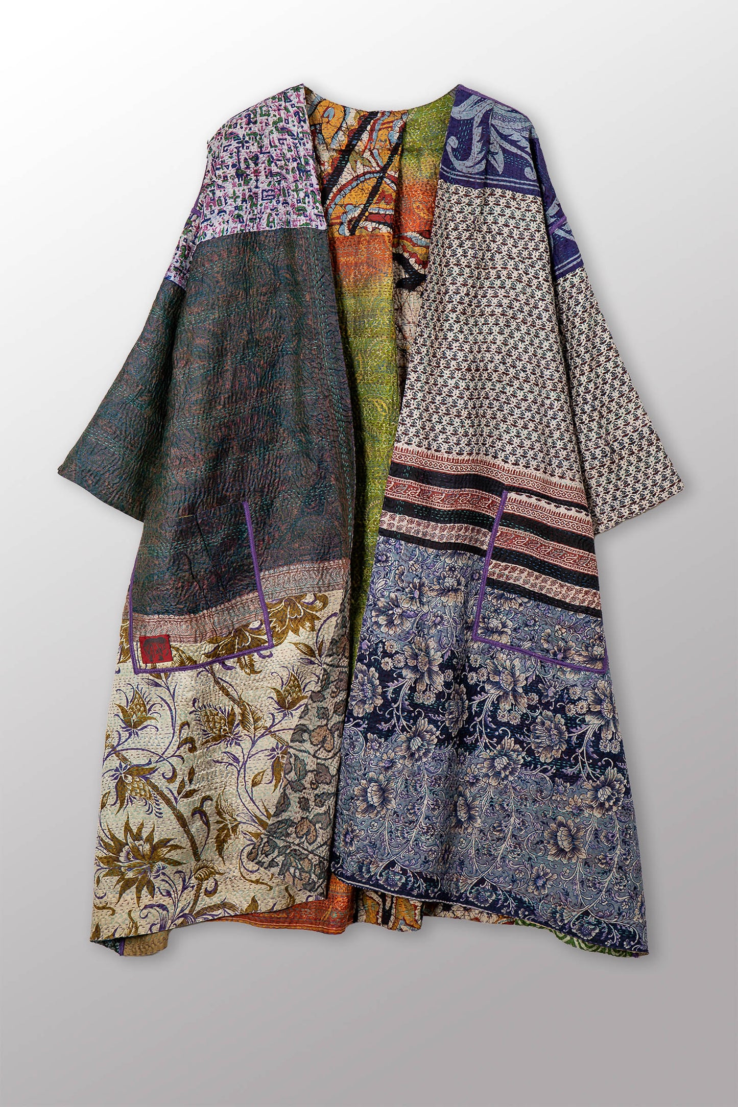 VINTAGE SILK KANTHA LONG DUSTER - sv2328-0015a -