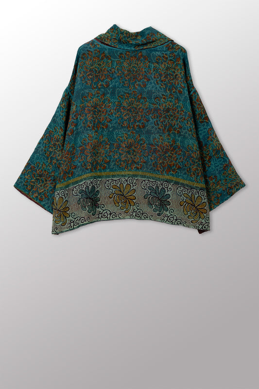 GEORGETTE JACQUARD VINTAGE SILK PATCH KANTHA COWL PULLOVER - gj2547-0001a -