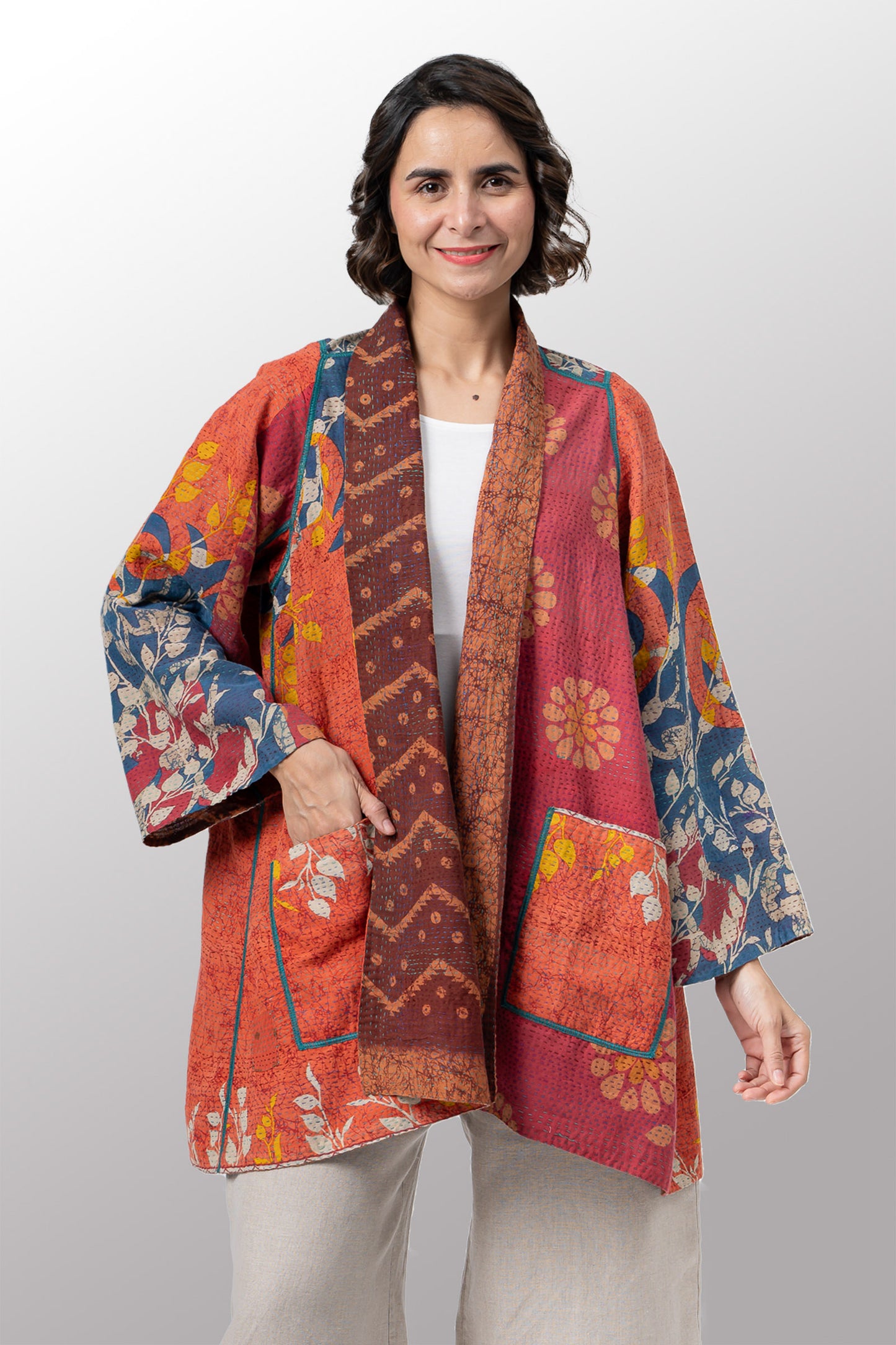 VINTAGE COTTON KANTHA A-LINE JKT - cv2003-0163a -