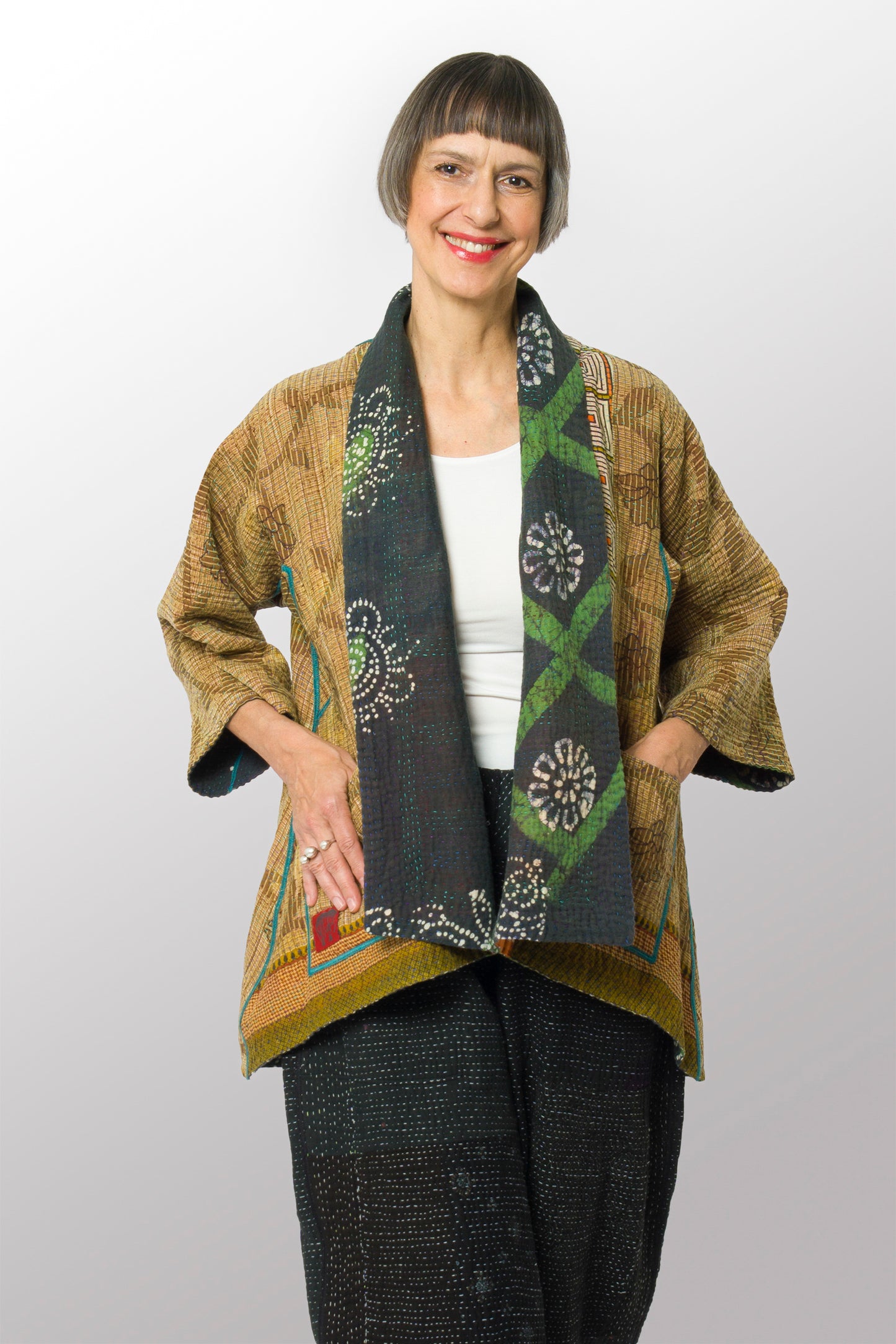 VINTAGE COTTON KANTHA KIMONO JKT - cv4004-0209a -
