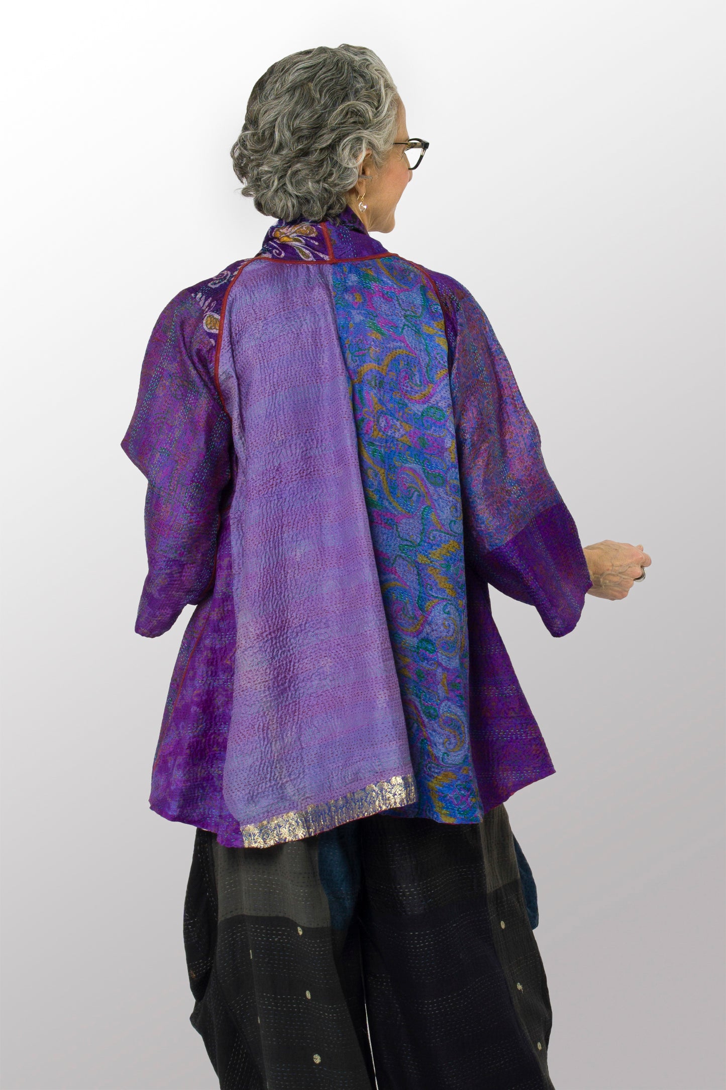VINTAGE SILK KANTHA KIMONO JKT - sv2004-0031a -