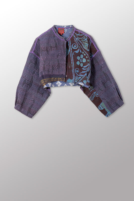 VINTAGE COTTON KANTHA SLEEVE JACKET - cv4090-0001s -