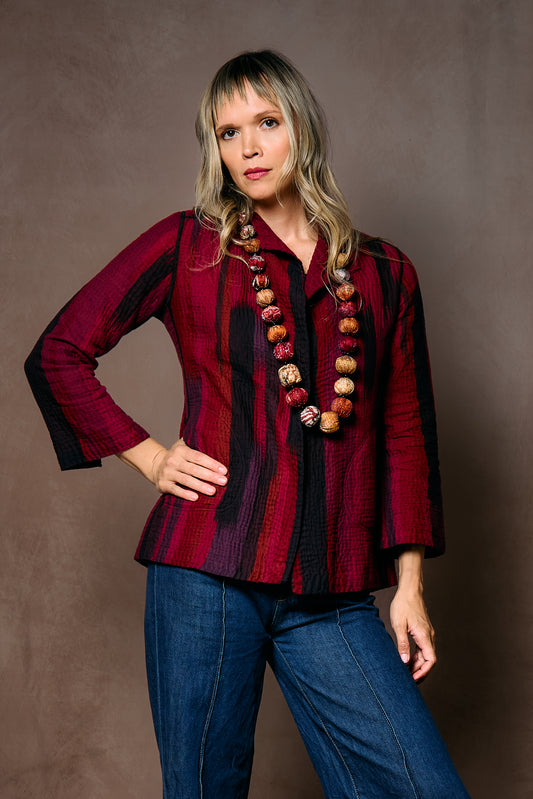 IKAT STRIPE KANTHA SHORT JACKET - is4007-drd -