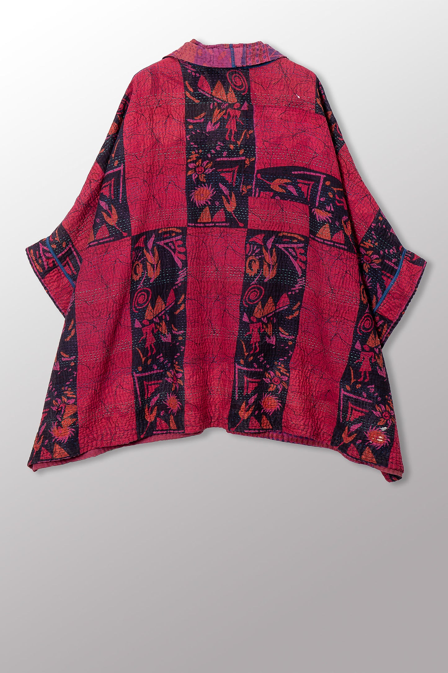 COTTON OVERDYE KANTHA DOUBLE COLLAR PONCHO - ov4323-cfus002a -