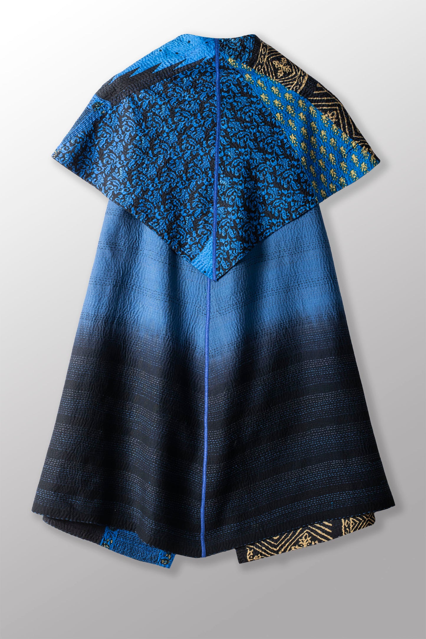 SILK COTTON OMBRE PRINT KANTHA CIRCULAR VEST - os2201-blu -