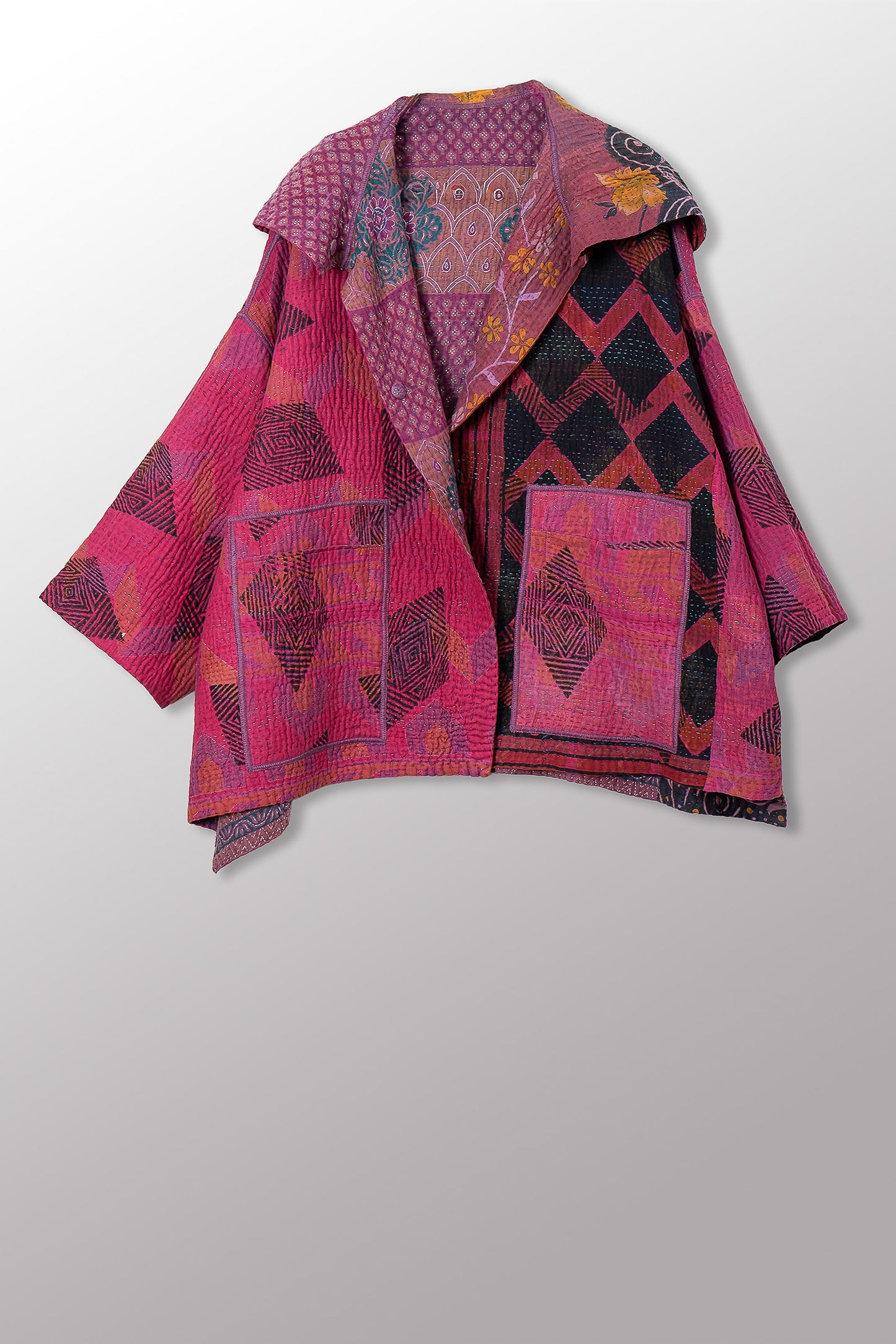 COTTON OVERDYE KANTHA HOODIE PONCHO - ov4064-cfus011a -