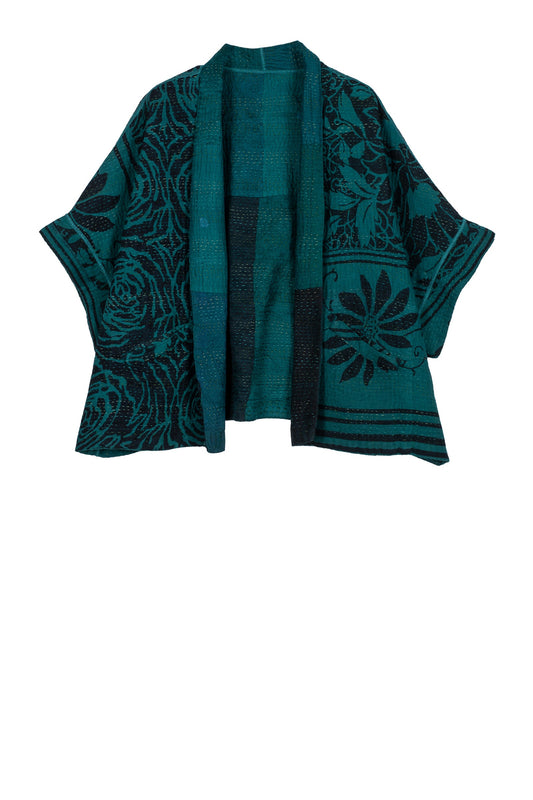 EMERALD GREEN KANTHA MINI PONCHO - eg4060-tel -
