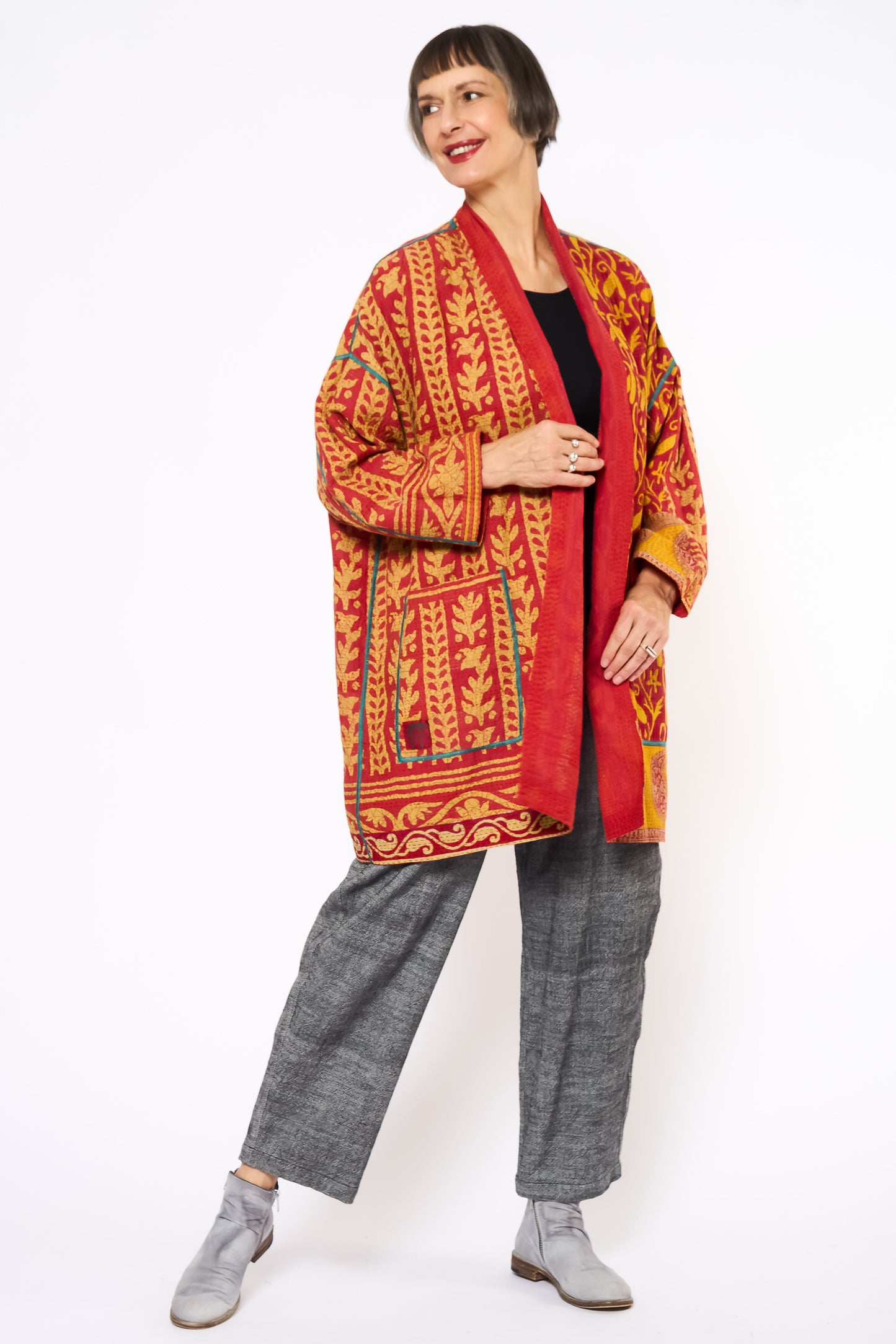 VINTAGE COTTON KANTHA HAORI JACKET - cv2068-0006a -