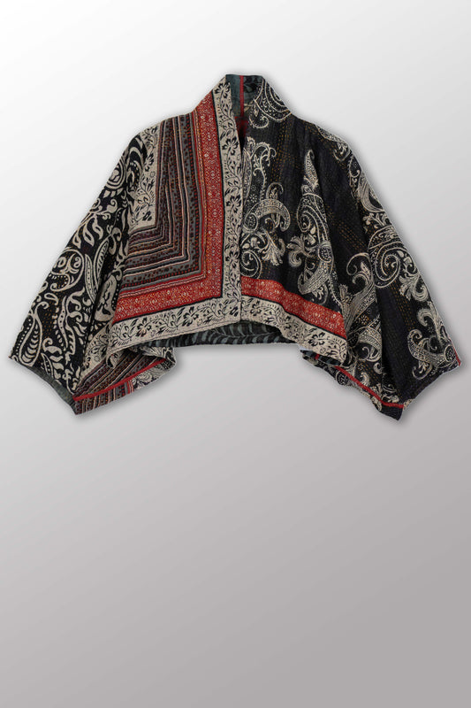 DOT & PAISLEY KANTHA PUFF SLV. SHRUG - dp4062-nvy -
