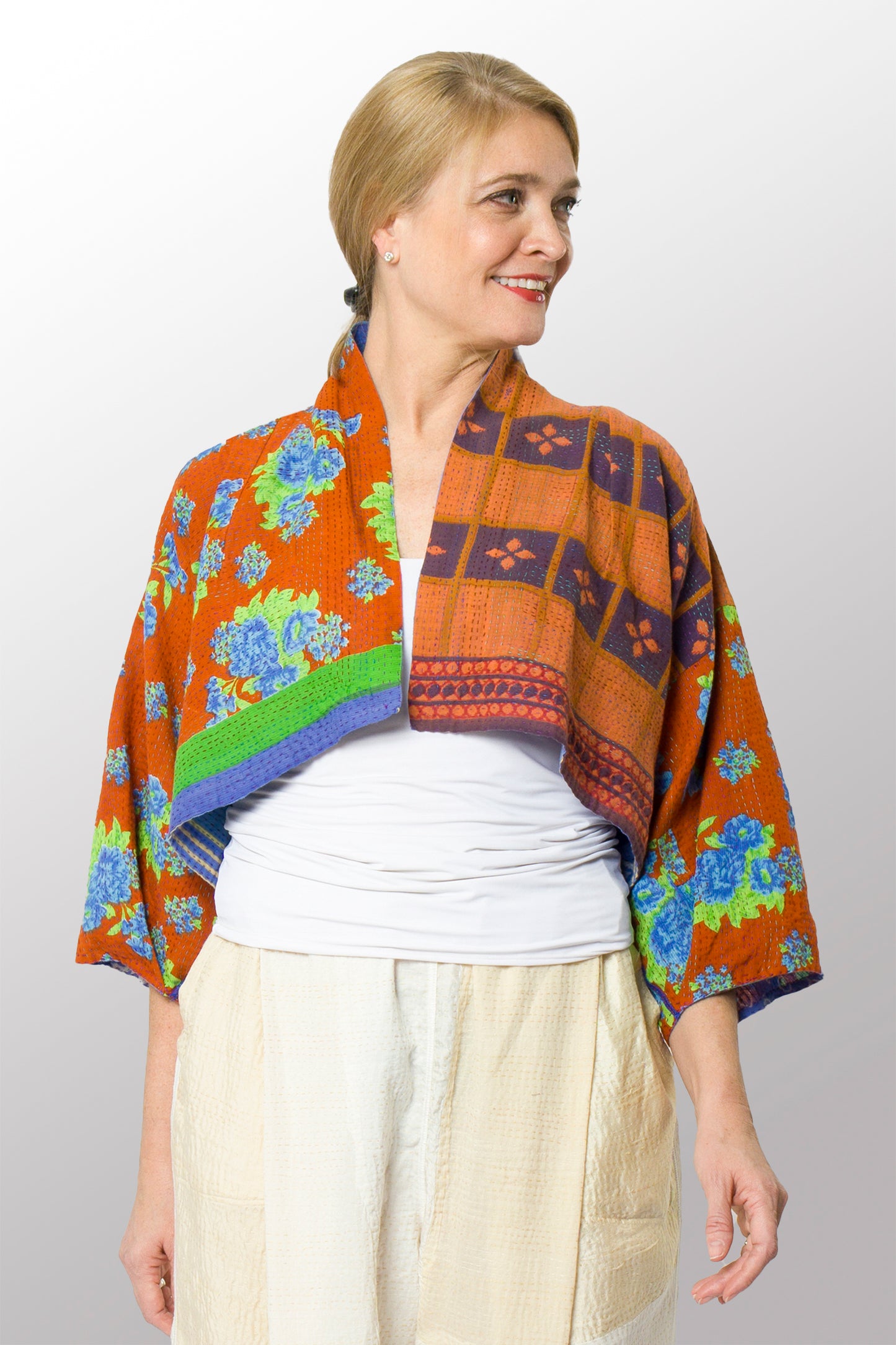 VINTAGE COTTON KANTHA PUFF SLV. SHRUG - cv2062-0012a -