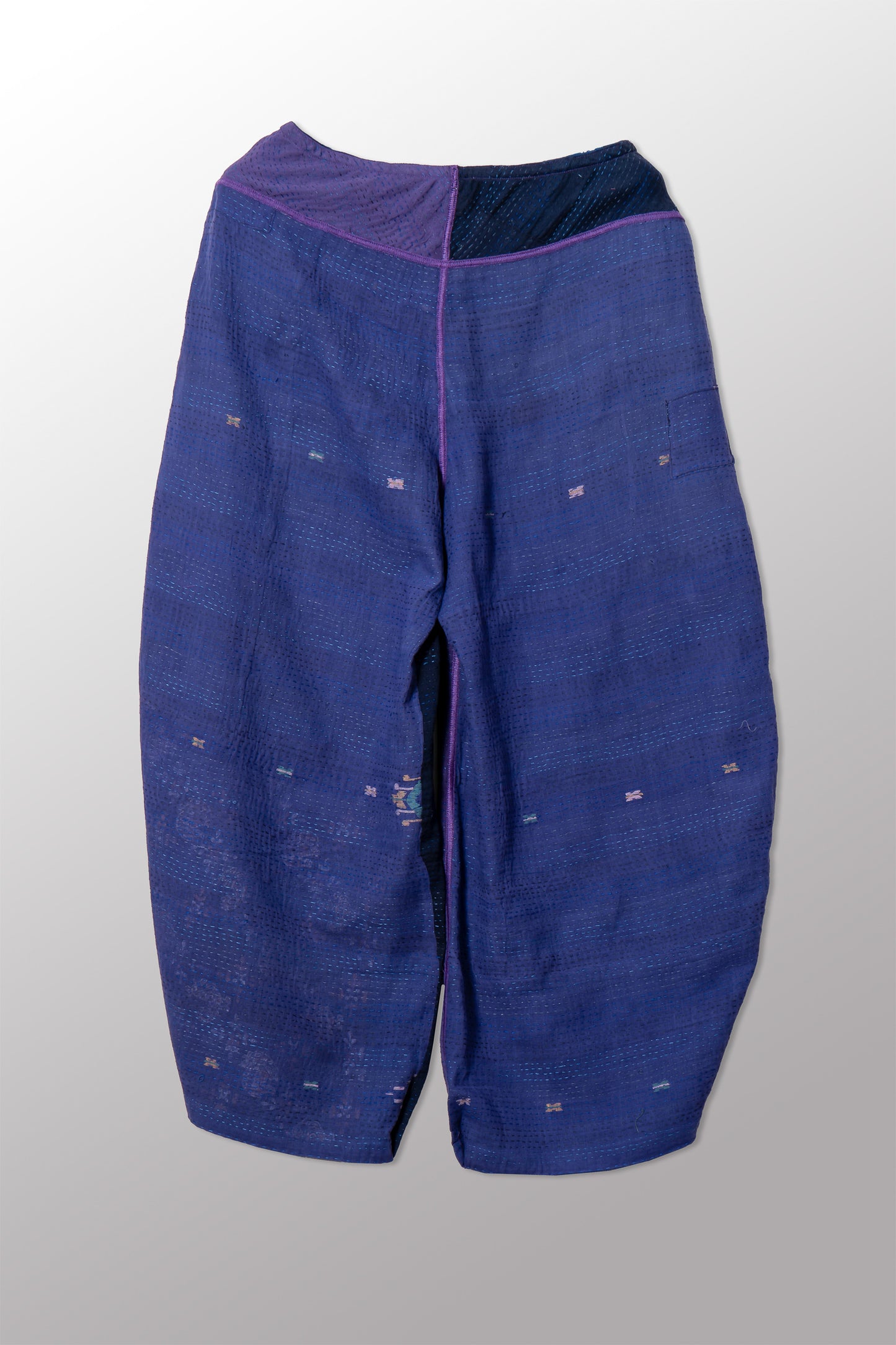 BROCADE PATCHED KANTHA HAREM PANTS - bp2605-blu -