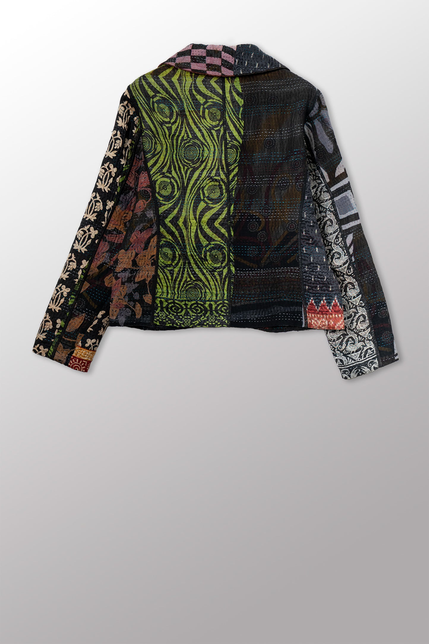 JACQUARD SILK KANTHA CROPPED BASIC JACKET - js4096-cblk001s -