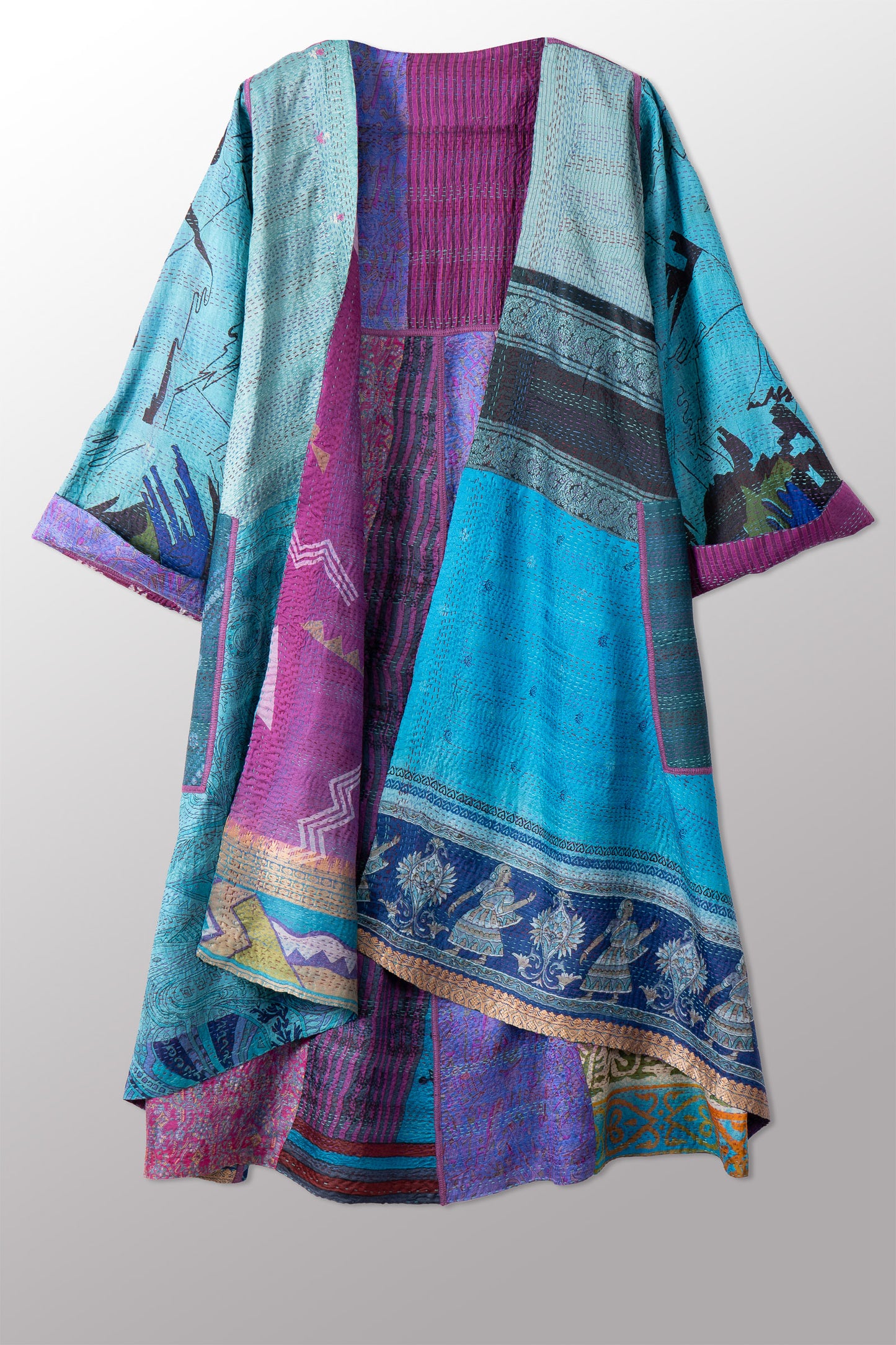 VINTAGE SILK KANTHA WRAP FLARE COAT - sv2330-0006a -