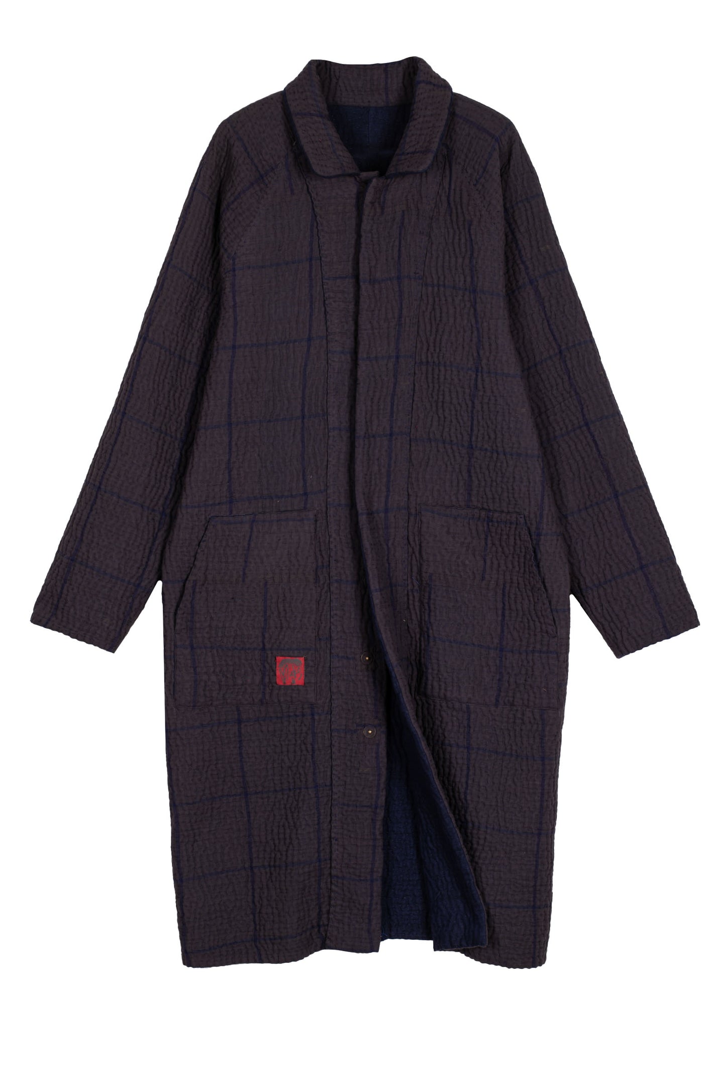 QUILTED VINTAGE COTTON WITH FLANNEL KANTHA RAGLAN SLEEVE COAT - fq5337-blu -