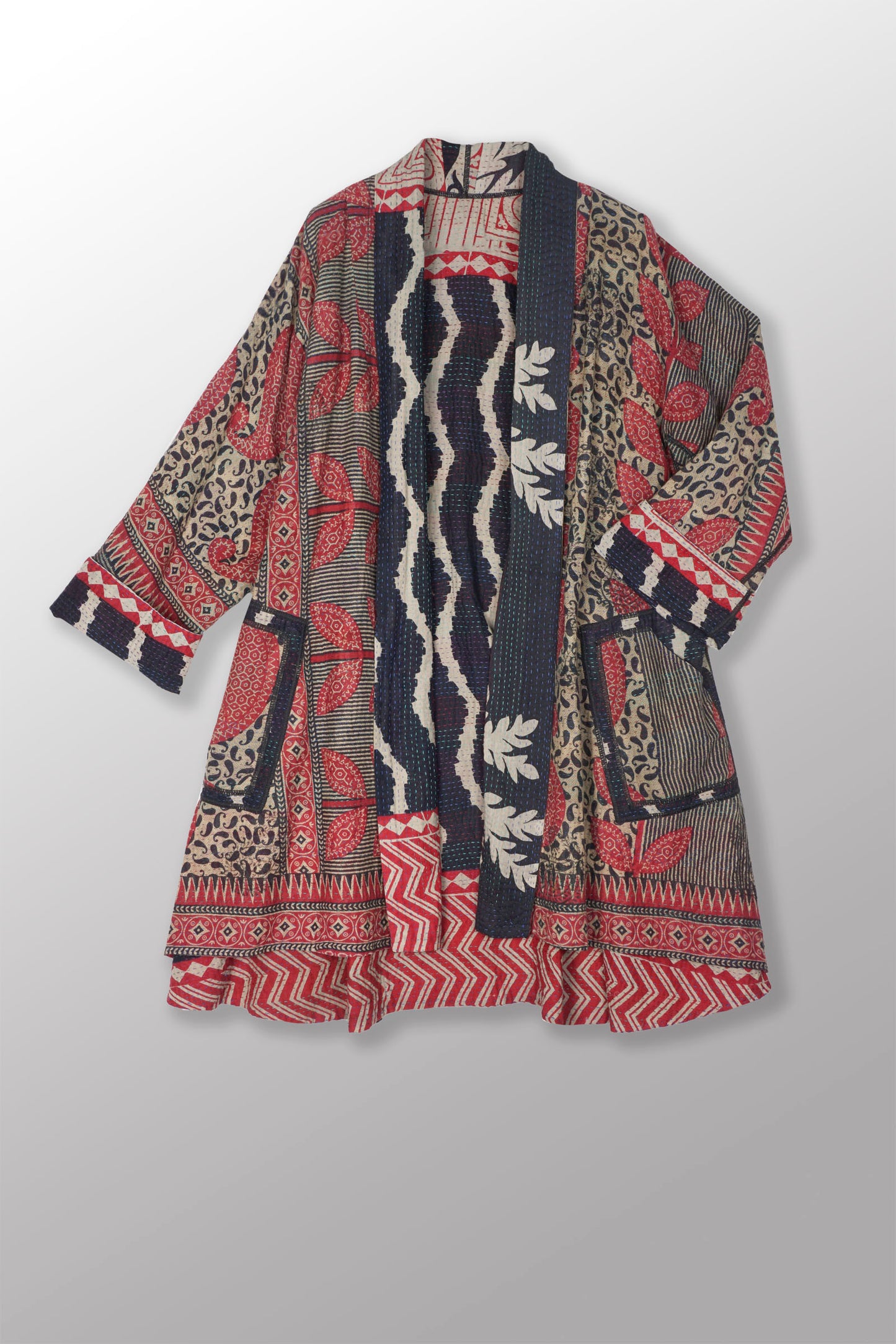 VINTAGE COTTON KANTHA KIMONO LONG JKT - cv2005-0078a -