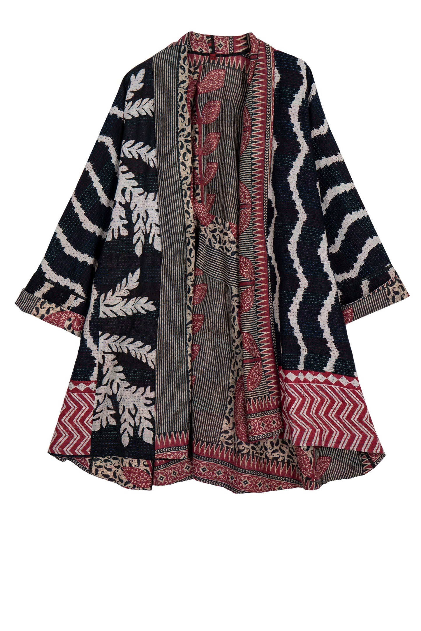 VINTAGE COTTON KANTHA KIMONO LONG JKT - cv2005-0078a -