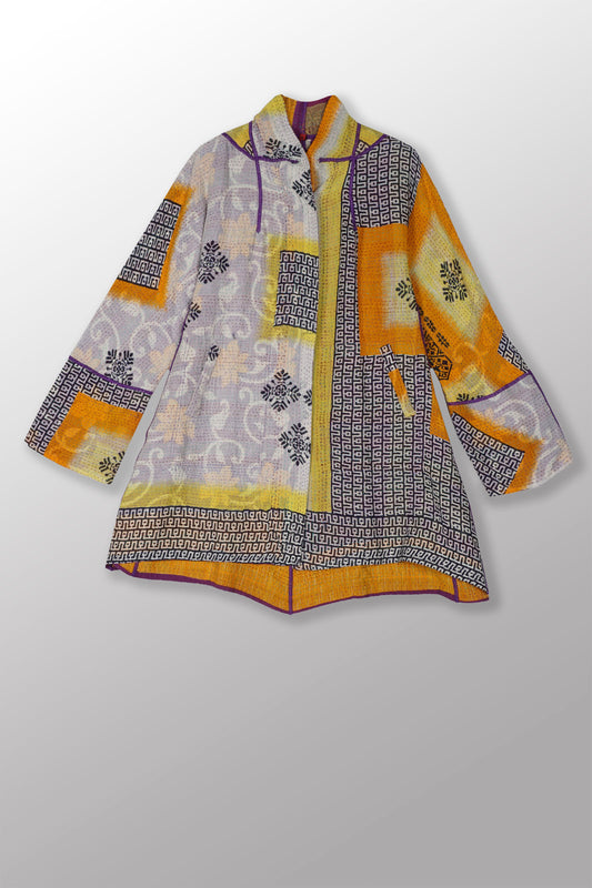 VINTAGE COTTON KANTHA FLARE LONG JKT - cv2021-0001m -