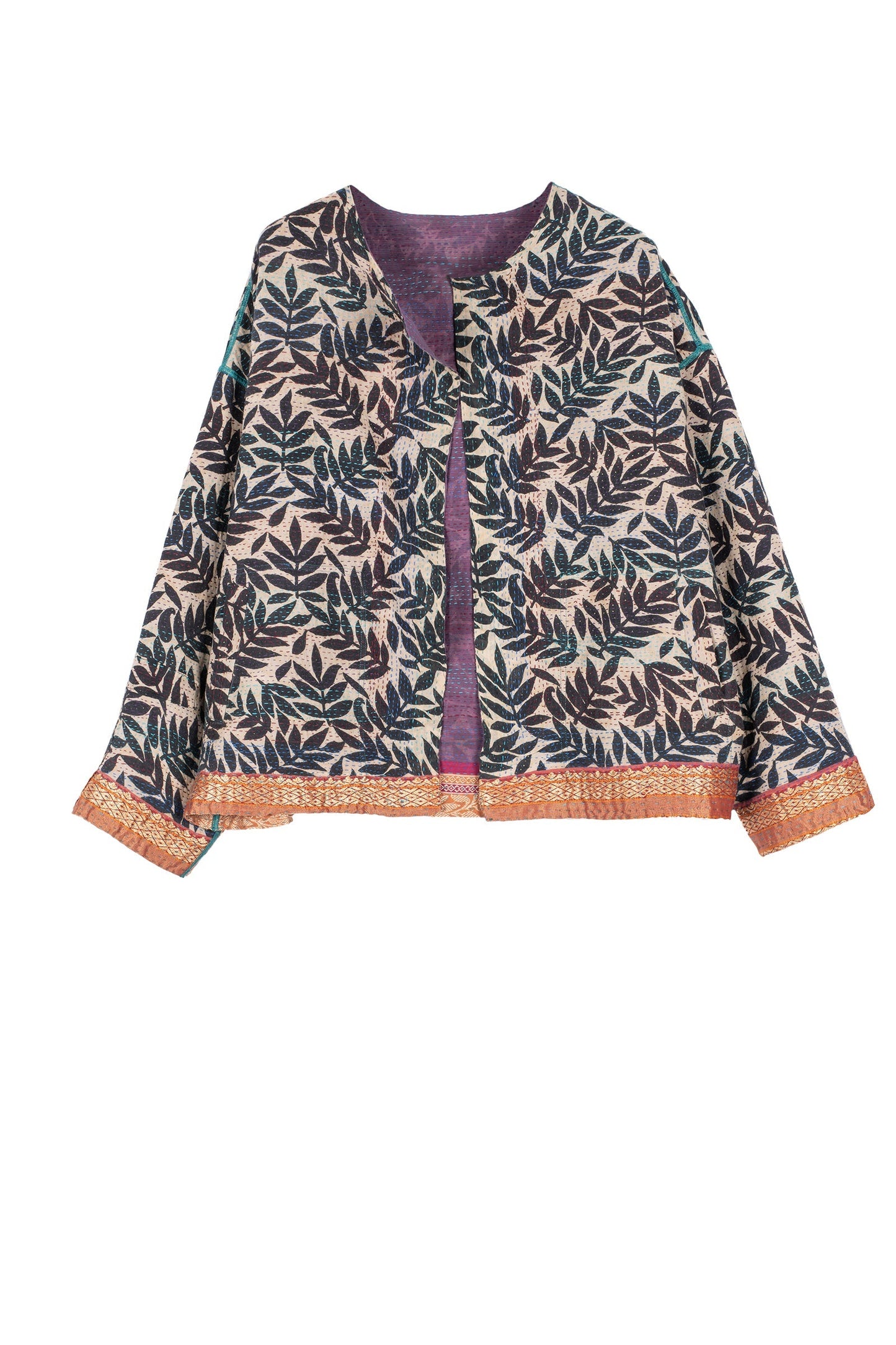 VINTAGE COTTON KANTHA CREW NECK SHORT JKT - cv2053-0004a -