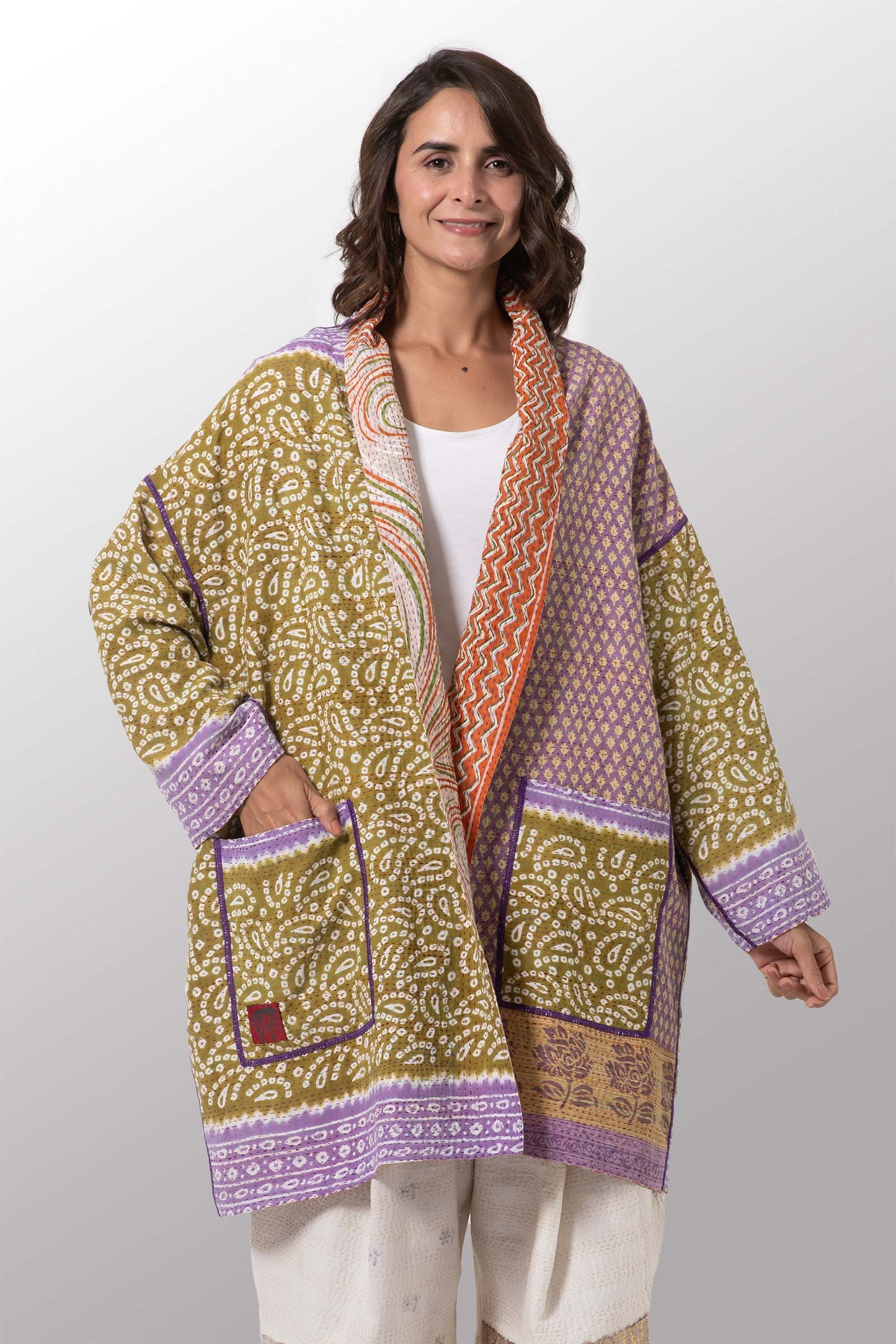 VINTAGE COTTON KANTHA HAORI JACKET - cv2068-0002a -