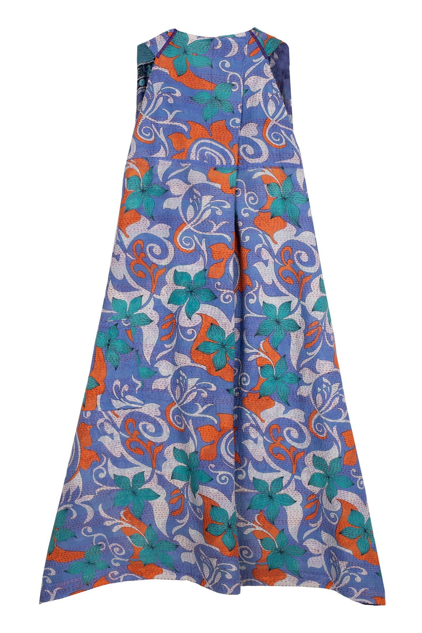 VINTAGE COTTON KANTHA BACK PLEATED VEST MAXI - cv2222-0008a -