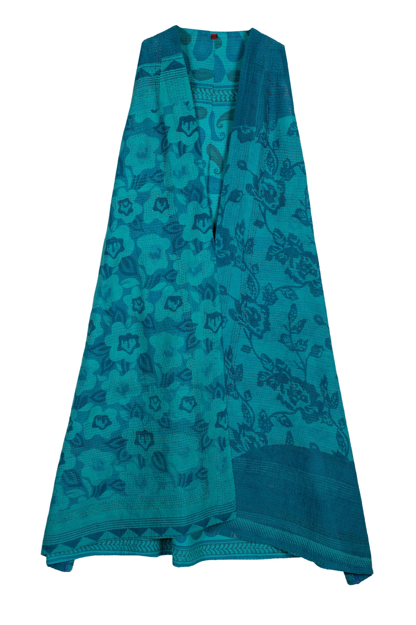 VINTAGE COTTON KANTHA BACK PLEATED VEST MAXI - cv2222-0009a -