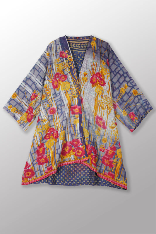 VINTAGE COTTON KANTHA KIMONO DUSTER - cv2317-0007a -