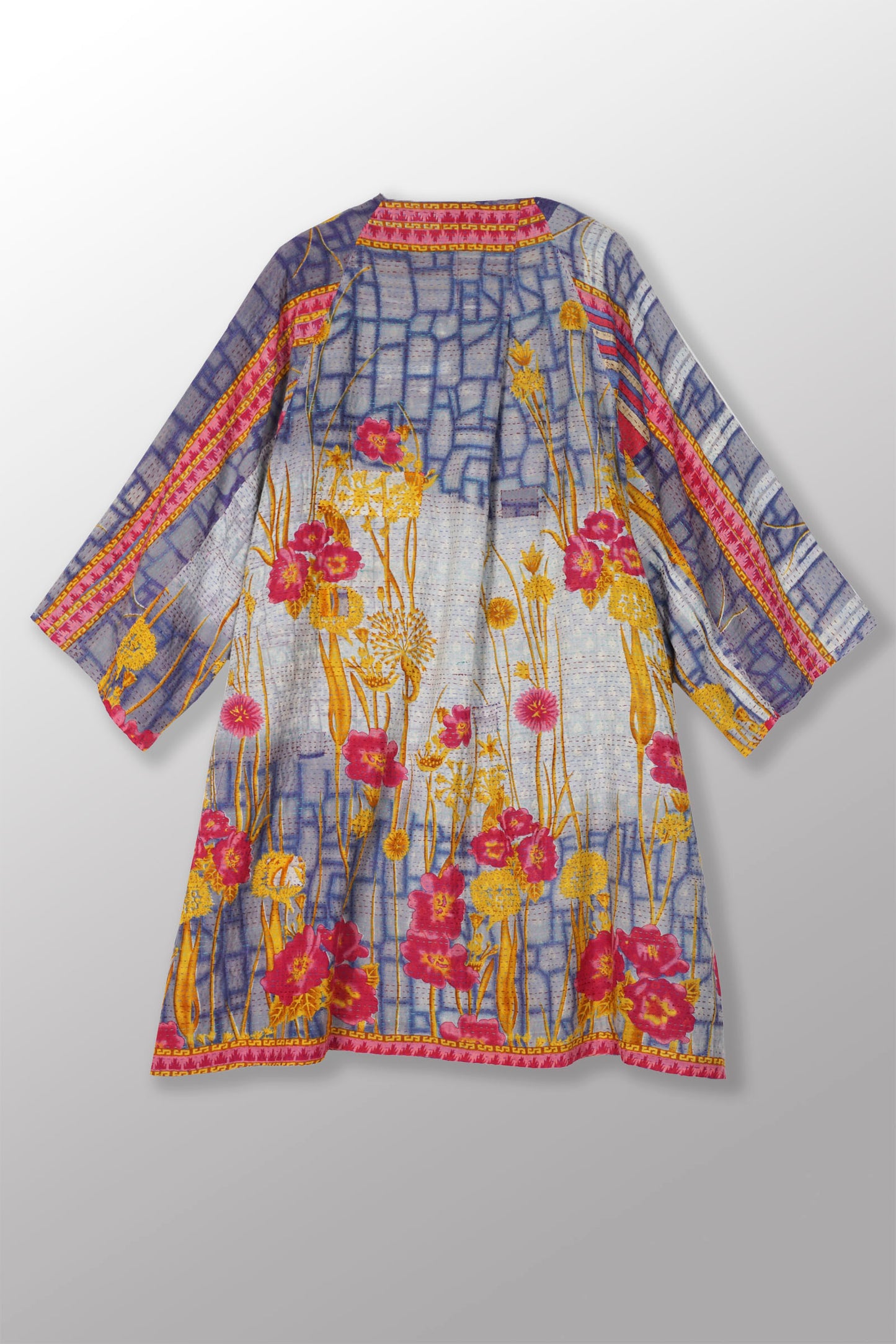 VINTAGE COTTON KANTHA KIMONO DUSTER - cv2317-0007a -