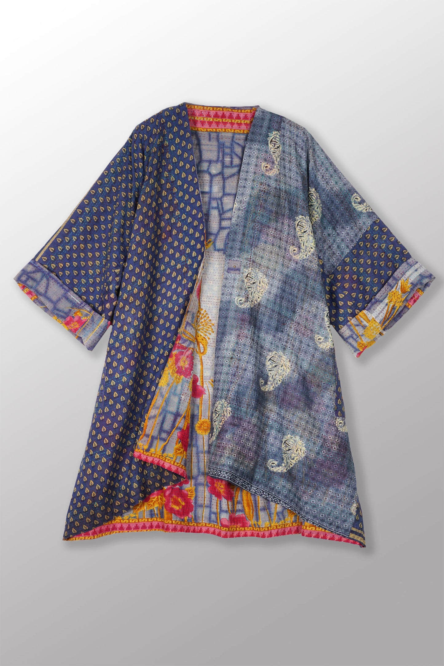 VINTAGE COTTON KANTHA KIMONO DUSTER - cv2317-0007a -