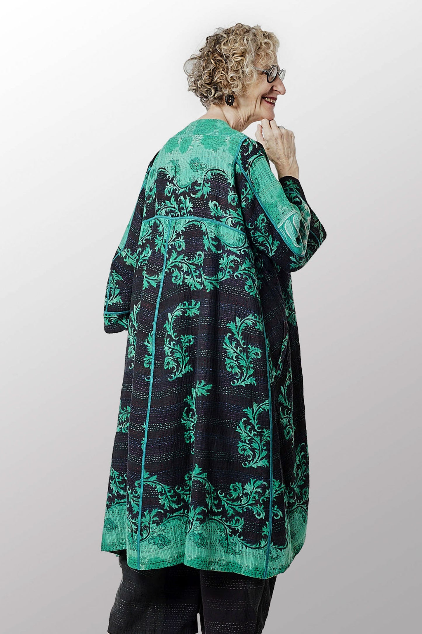 VINTAGE COTTON KANTHA WRAP FLARE COAT - cv2330-0004a -