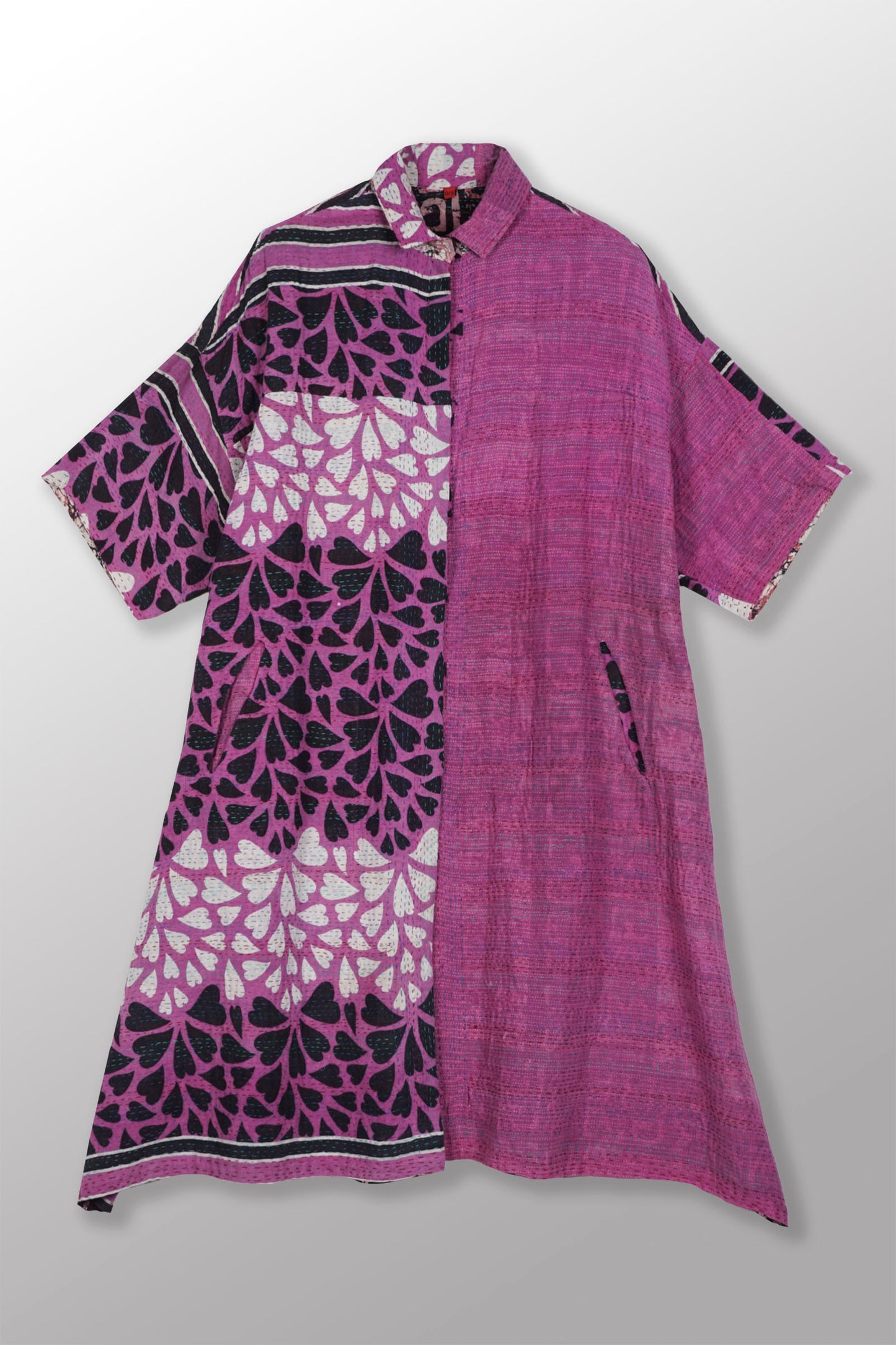 VINTAGE COTTON KANTHA HALF SLV. SHIRT DRESS - cv2429-0012a -