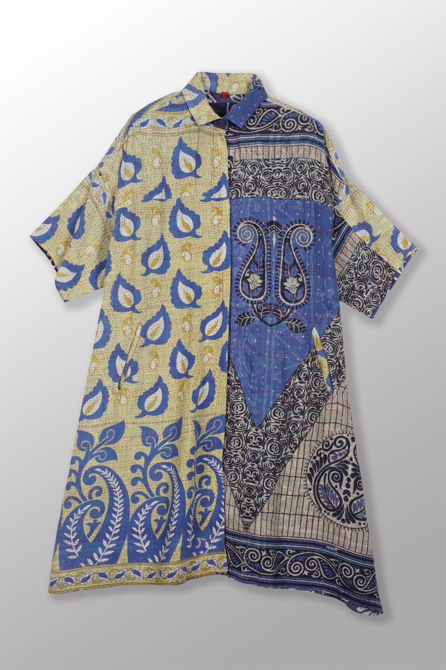 VINTAGE COTTON KANTHA HALF SLV. SHIRT DRESS - cv2429-0014a -