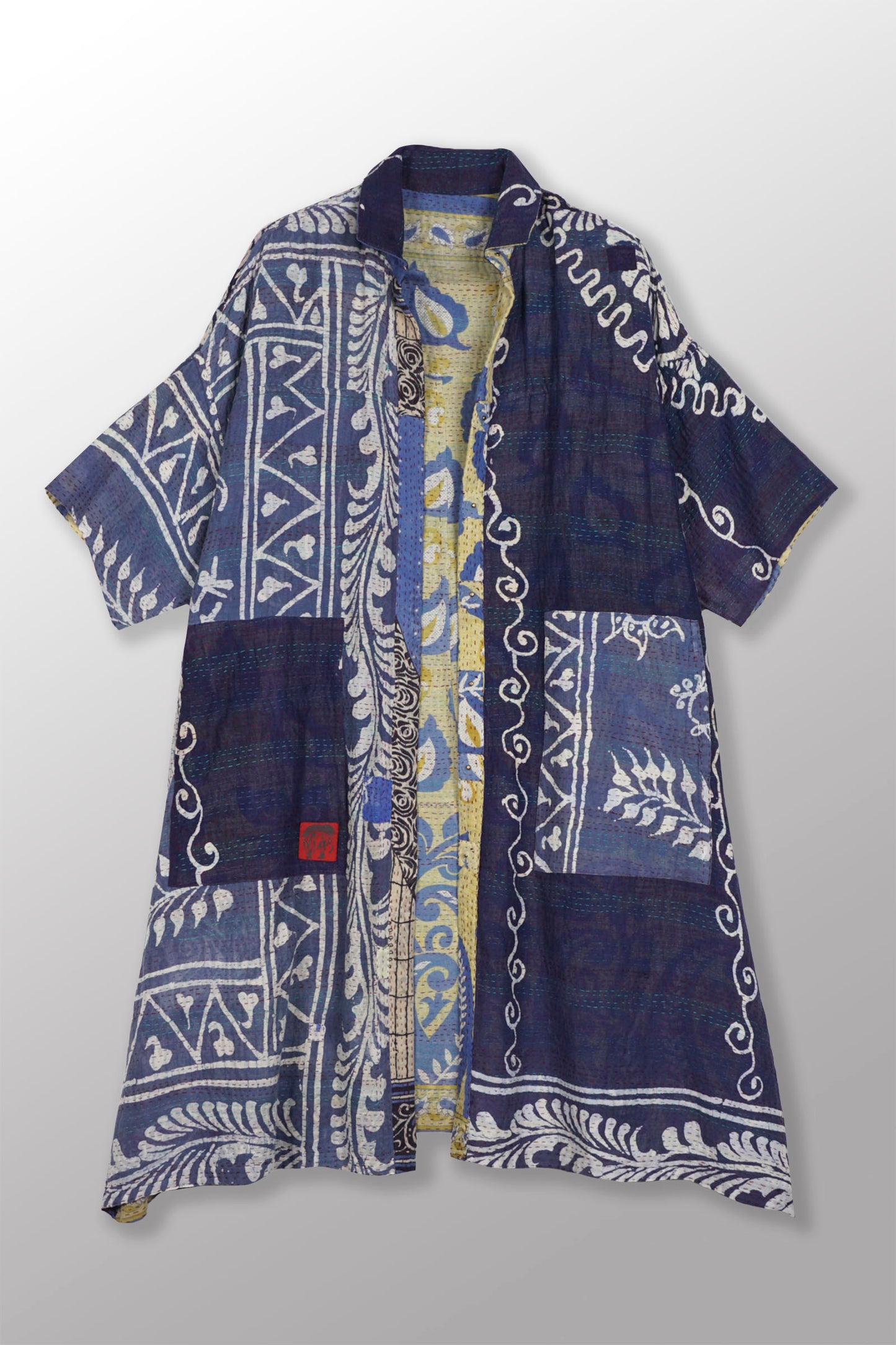 VINTAGE COTTON KANTHA HALF SLV. SHIRT DRESS - cv2429-0014a -