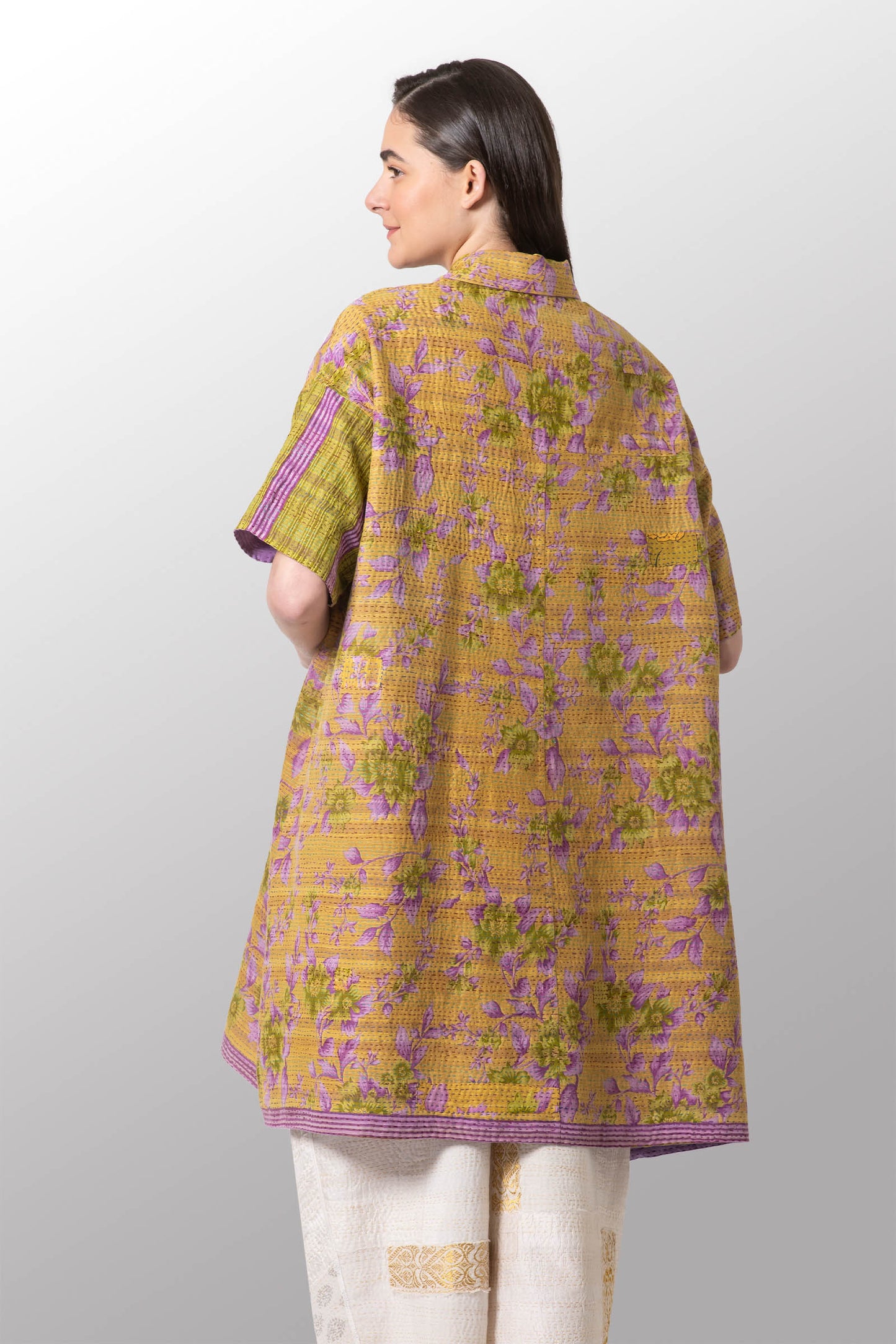 VINTAGE COTTON KANTHA HALF SLV. SHIRT DRESS - cv2429-0021a -