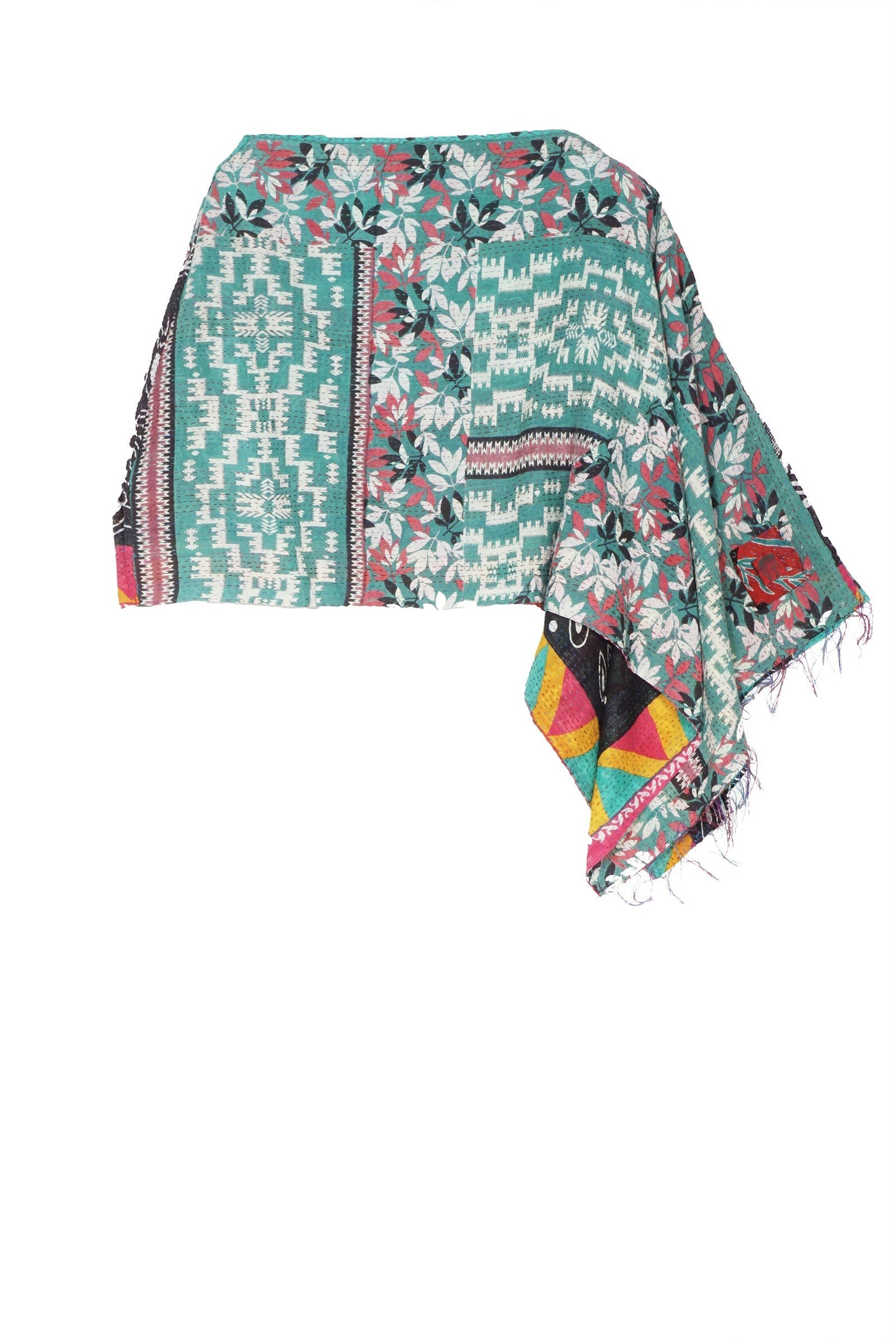 VINTAGE COTTON KANTHA CAPE - cv2806-mlt -