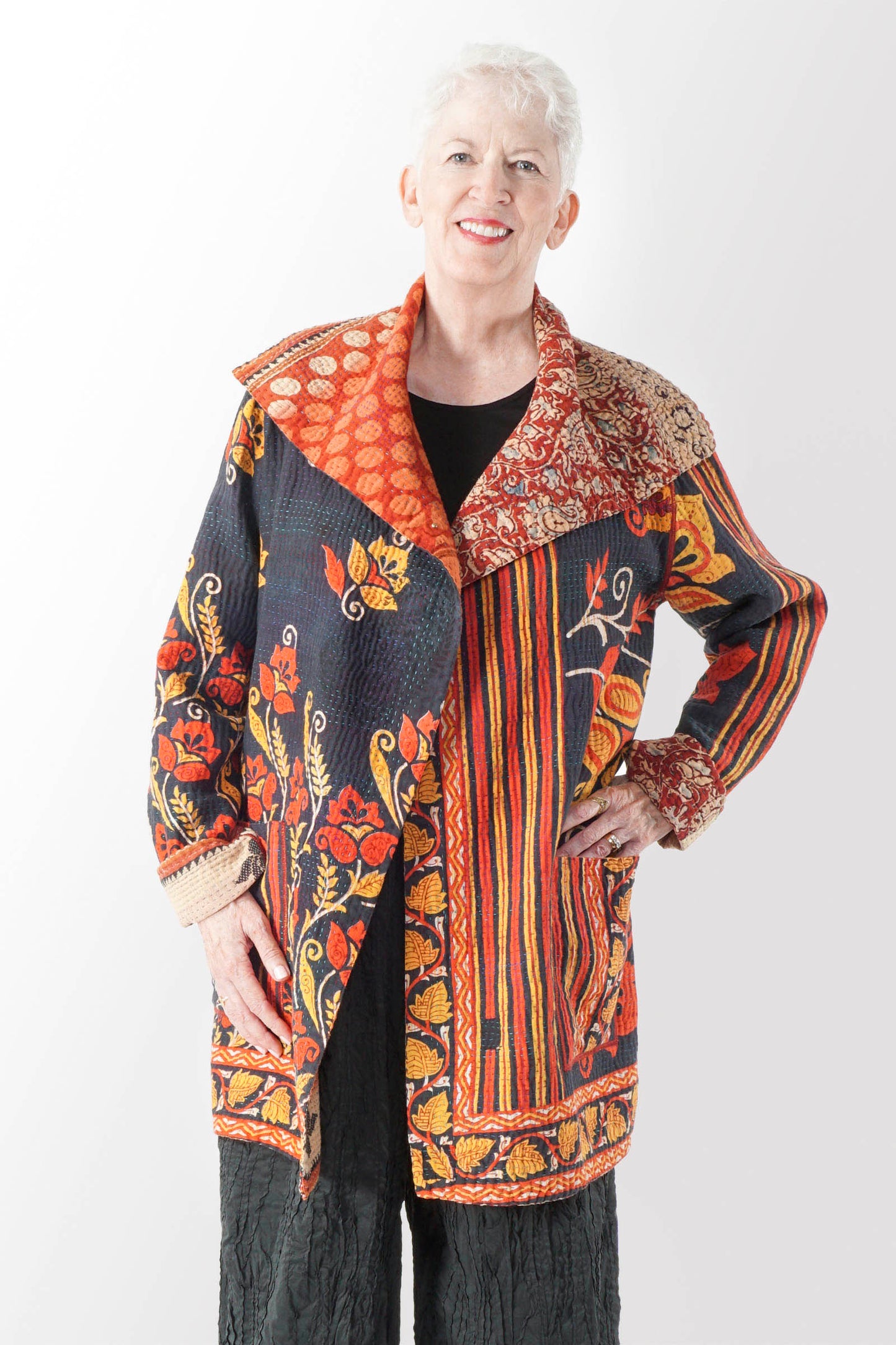 VINTAGE COTTON KANTHA POCKET JKT - cv4002-0197a -