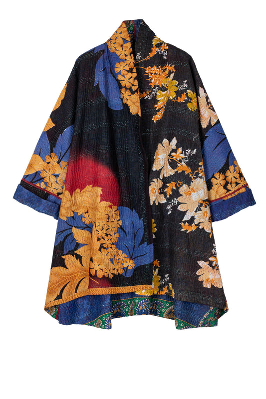 VINTAGE COTTON KANTHA KIMONO LONG JACKET - cv4005-0138a -