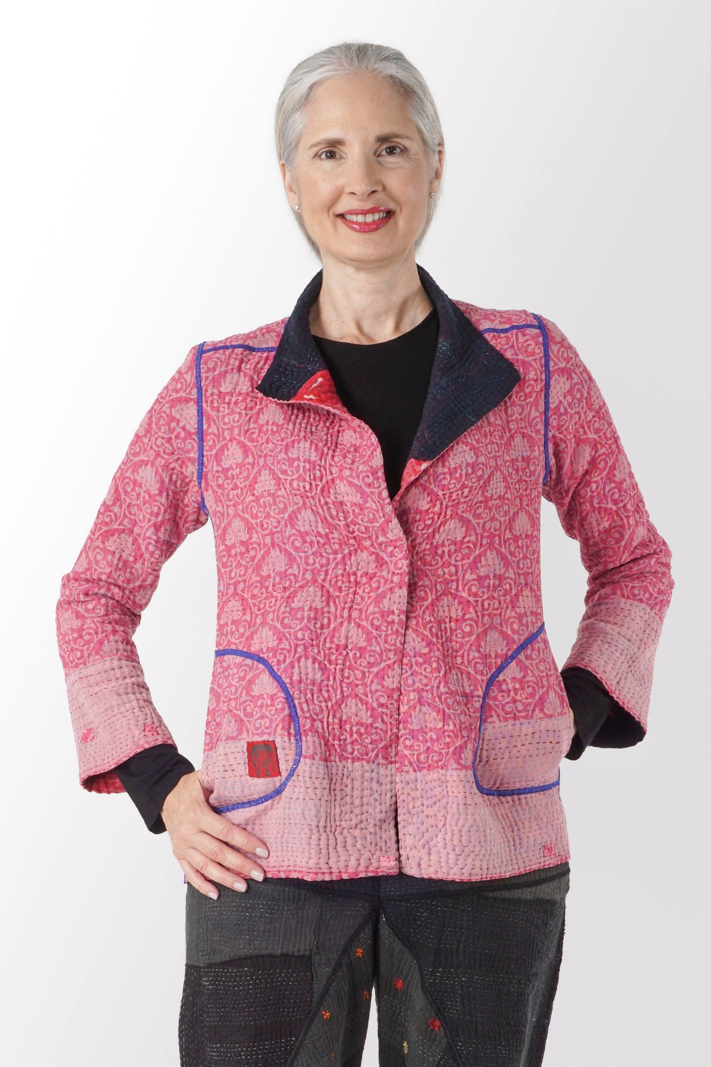 VINTAGE COTTON KANTHA SHORT JACKET - cv4007-0283s -