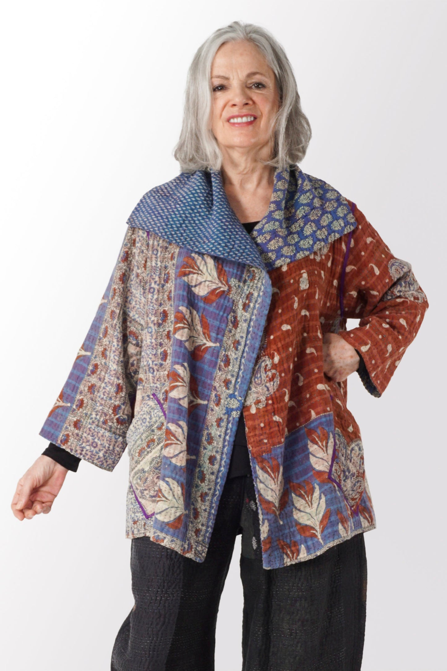 VINTAGE COTTON KANTHA FLARE JACKET - cv4010-0156a -