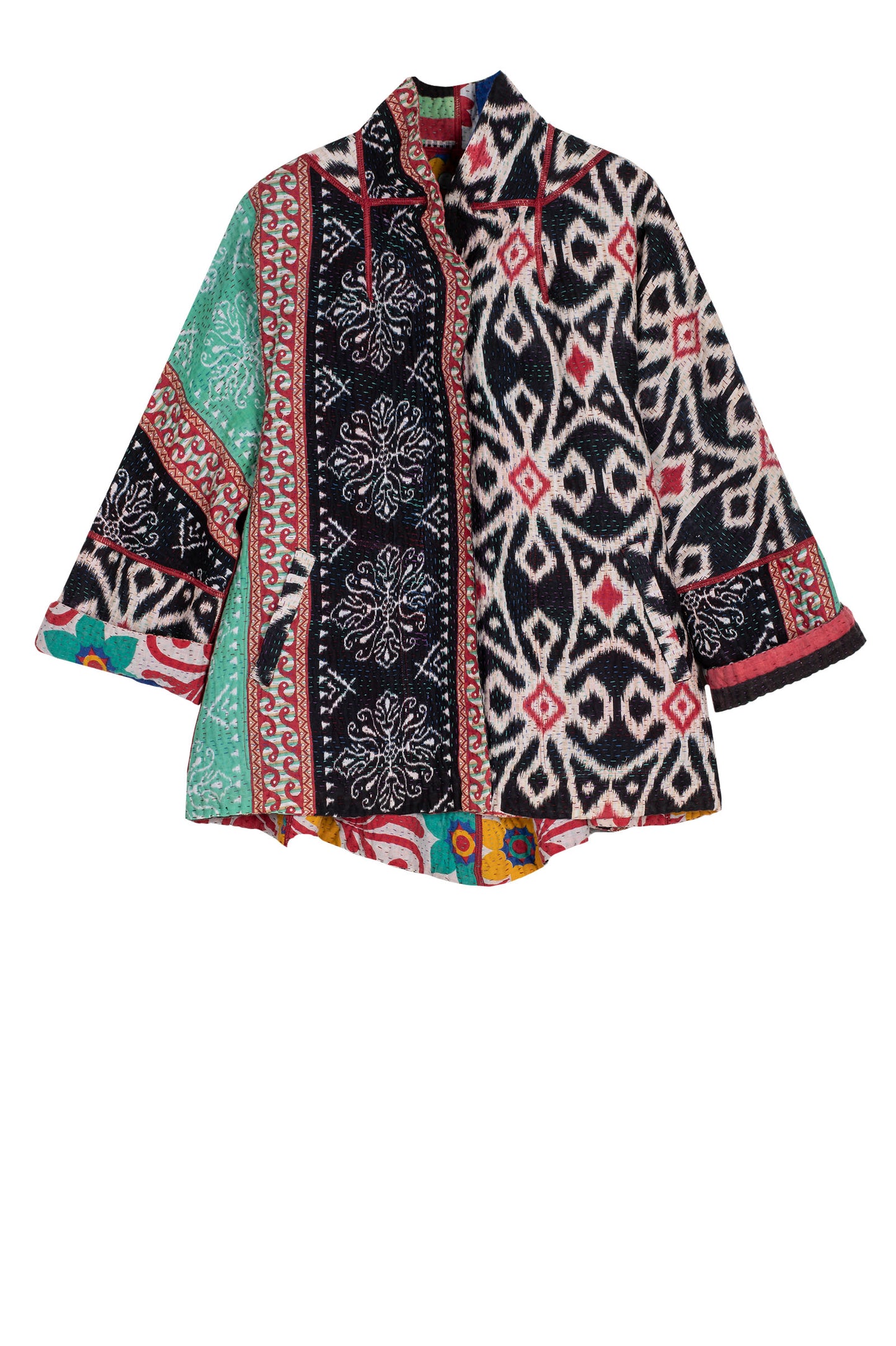 VINTAGE COTTON KANTHA FLARE SHORT JACKET - cv4011-0124m -