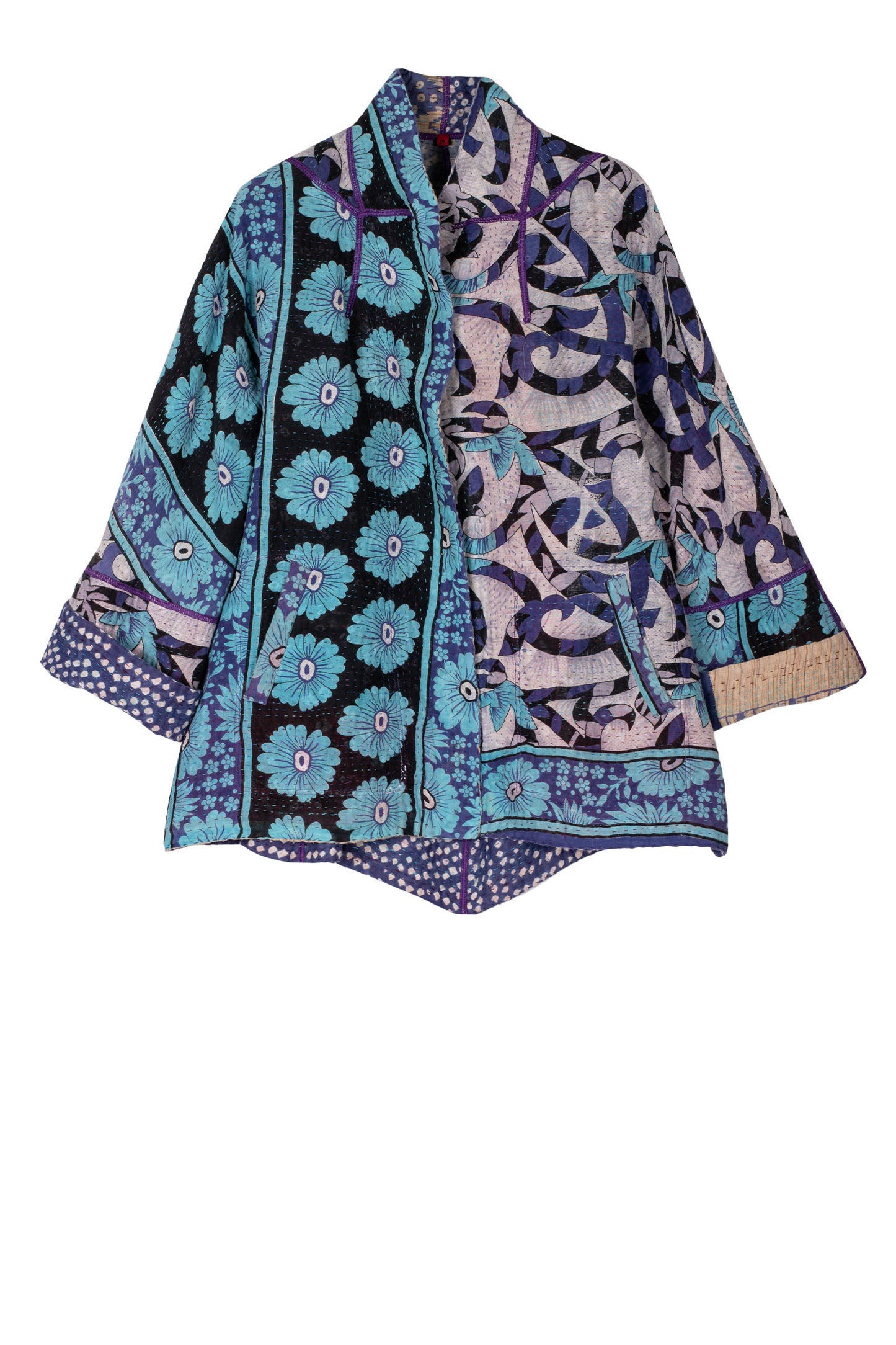 VINTAGE COTTON KANTHA FLARE SHORT JACKET - cv4011-0126m -