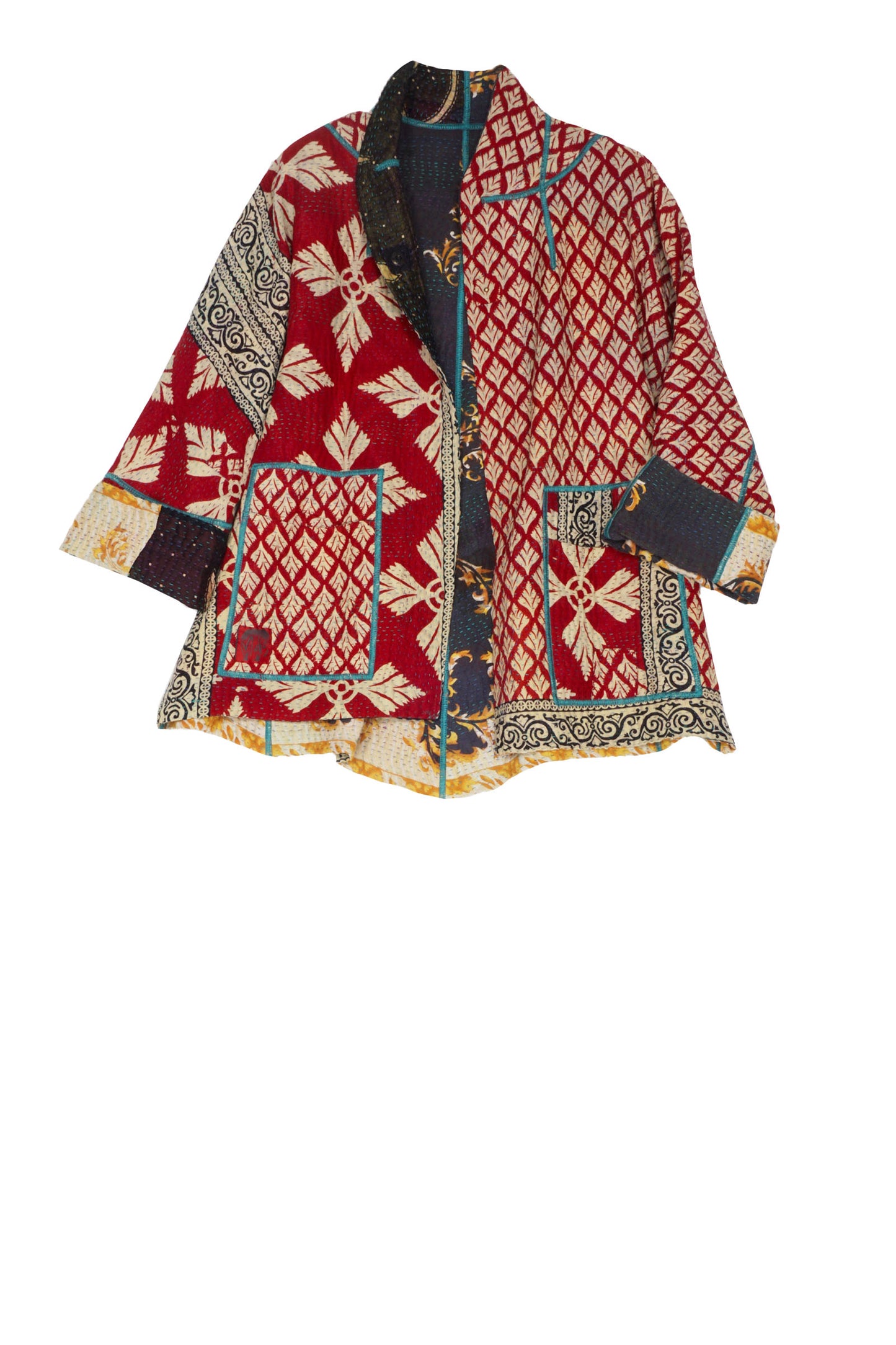 VINTAGE COTTON KANTHA FLARE SHORT JACKET - cv4011-0127m -