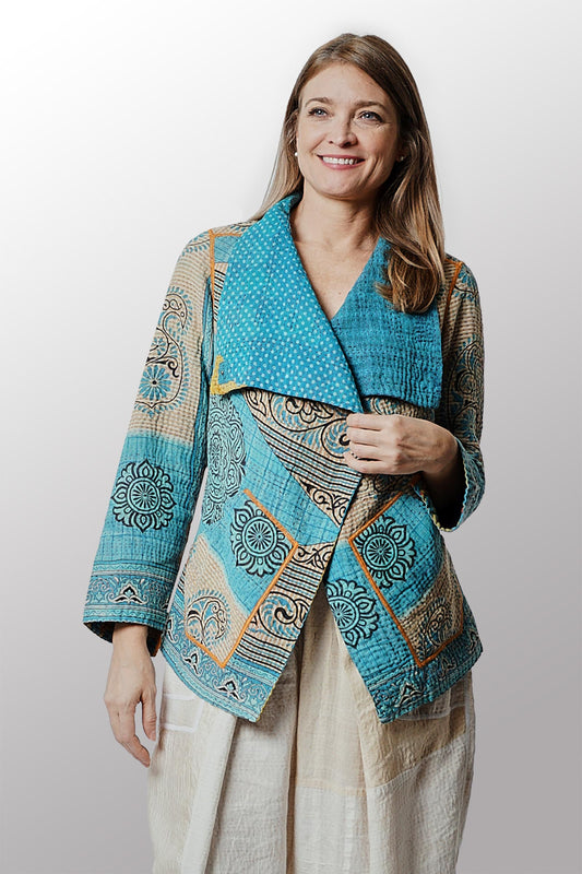 VINTAGE COTTON KANTHA WING COLLAR JKT - cv4013-0035s -