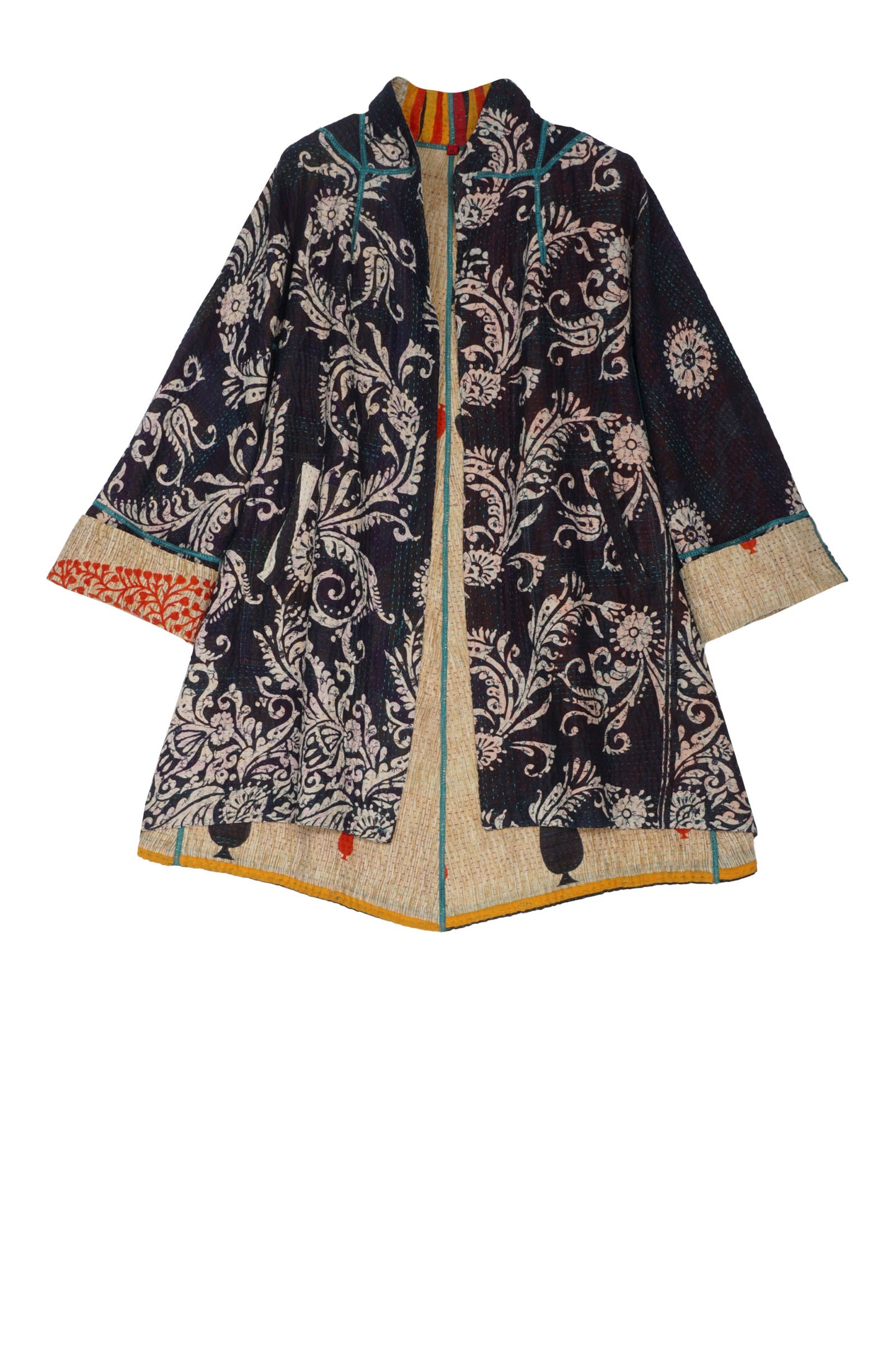 VINTAGE COTTON KANTHA FLARE LONG JKT - cv4021-0050m -