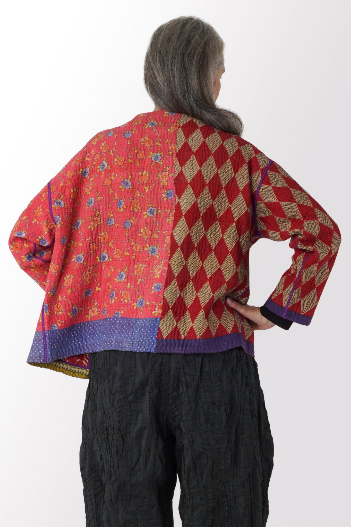 VINTAGE COTTON KANTHA CREW NECK SHORT JKT - cv4053-0052a -