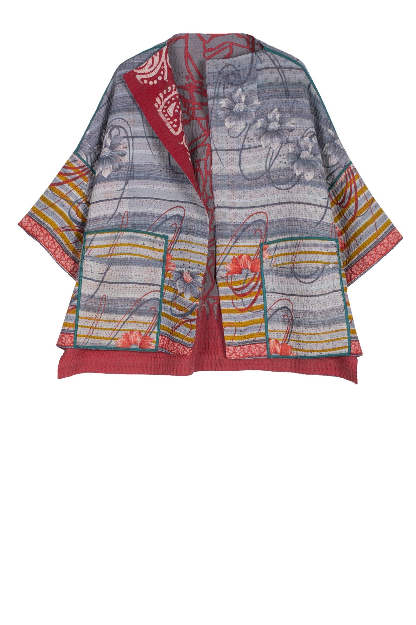 VINTAGE COTTON KANTHA STRAIGHT NECK JKT - cv4058-0010a -