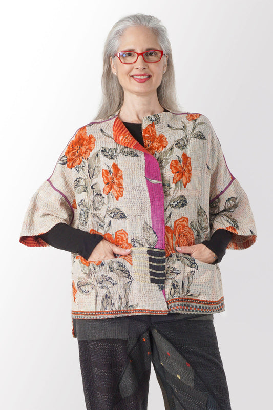 VINTAGE COTTON KANTHA STRAIGHT NECK JKT - cv4058-0012a -