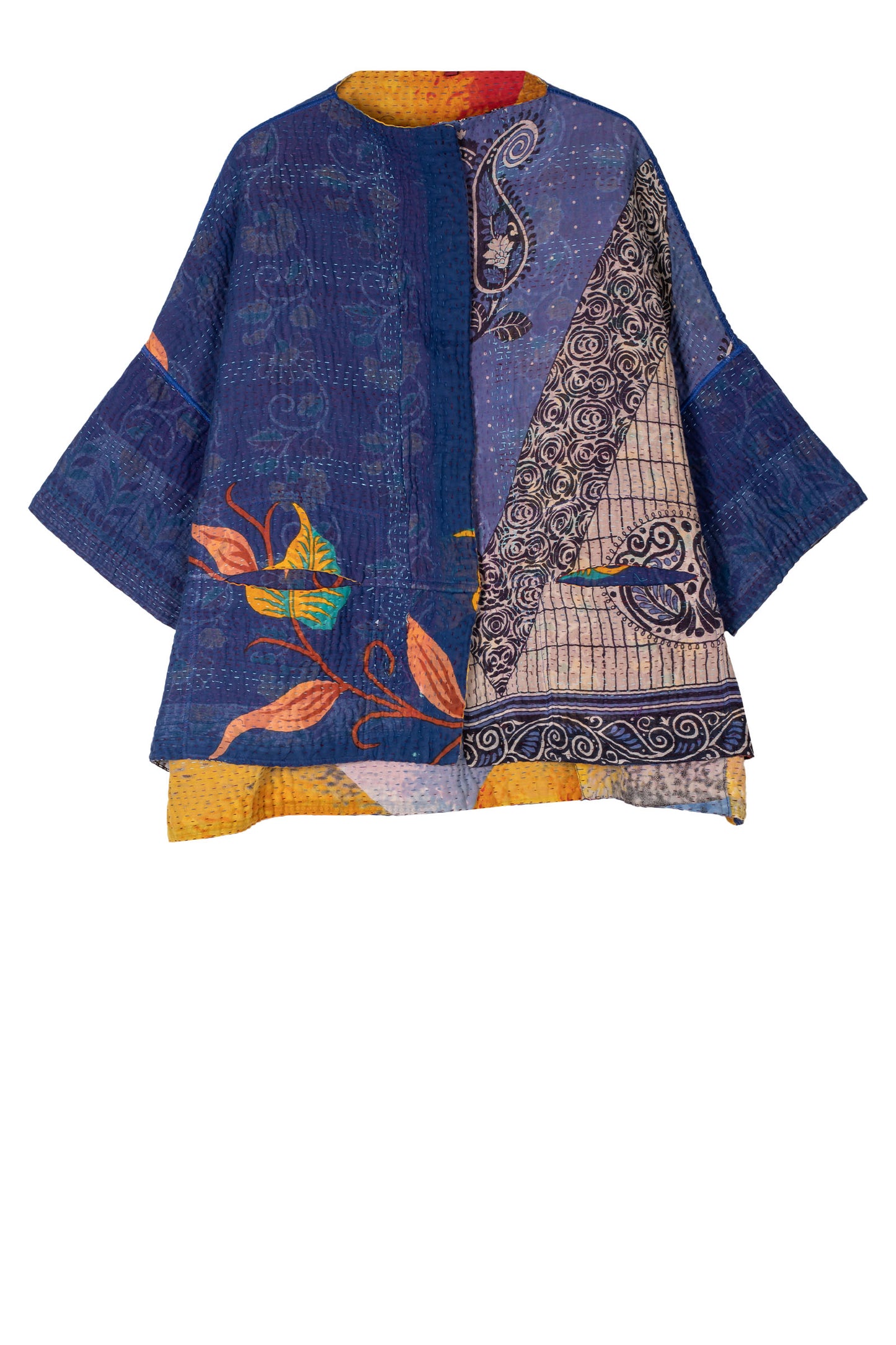 VINTAGE COTTON KANTHA STRAIGHT NECK JKT - cv4058-0014a -