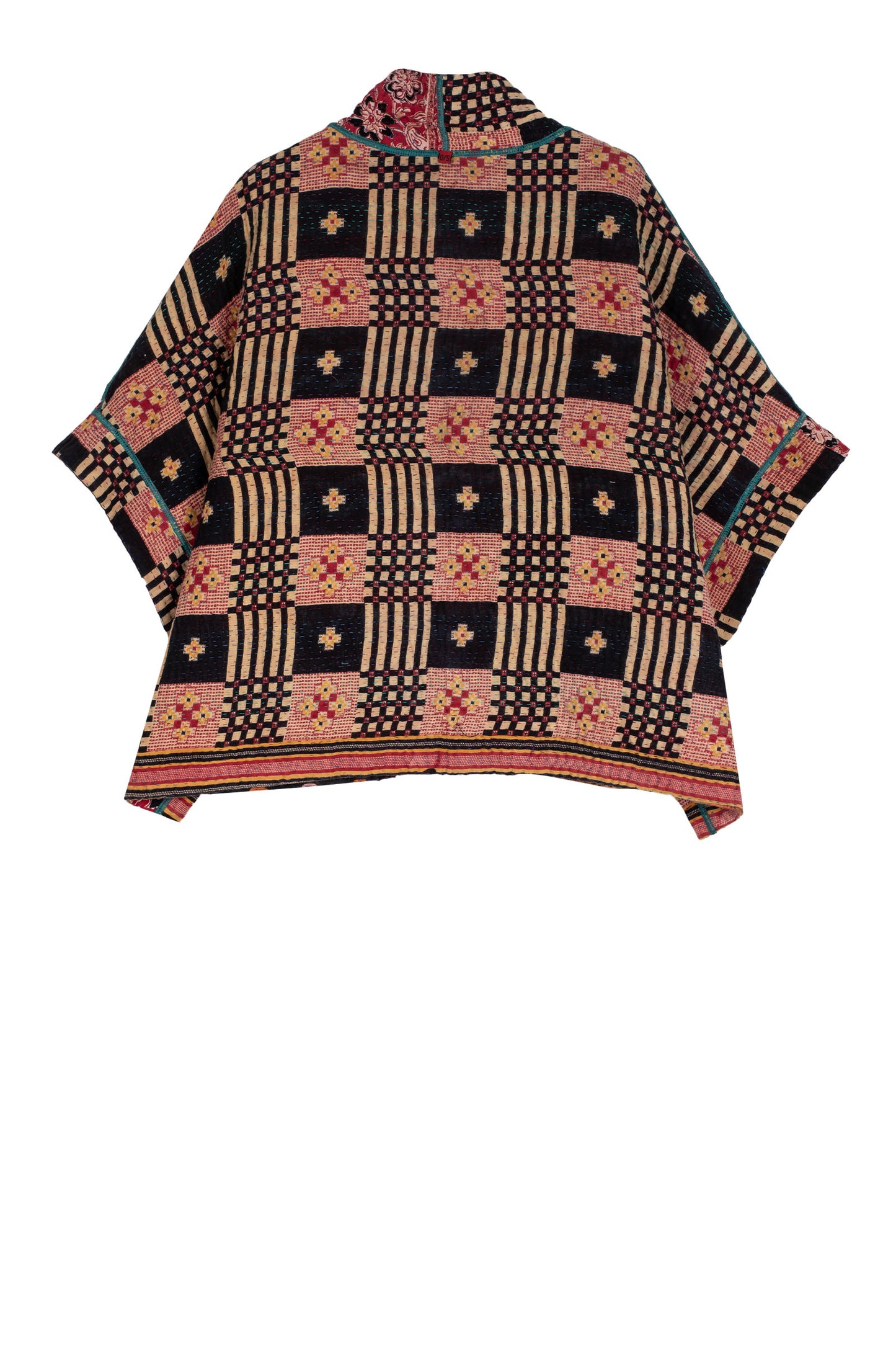 VINTAGE COTTON KANTHA MINI PONCHO - cv4060-0039a -