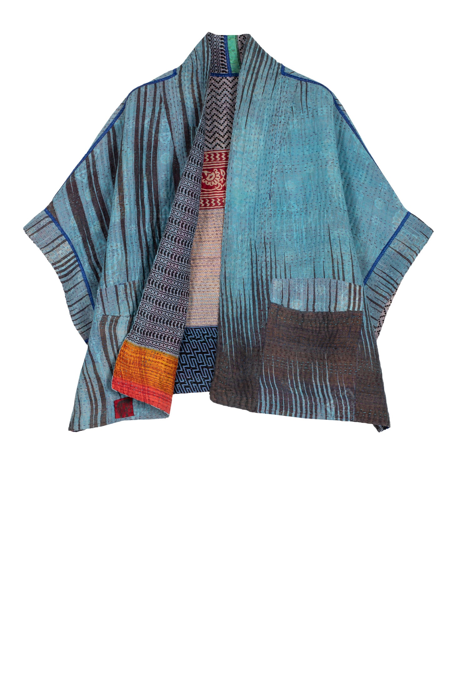 VINTAGE COTTON KANTHA MINI PONCHO - cv4060-0040a -